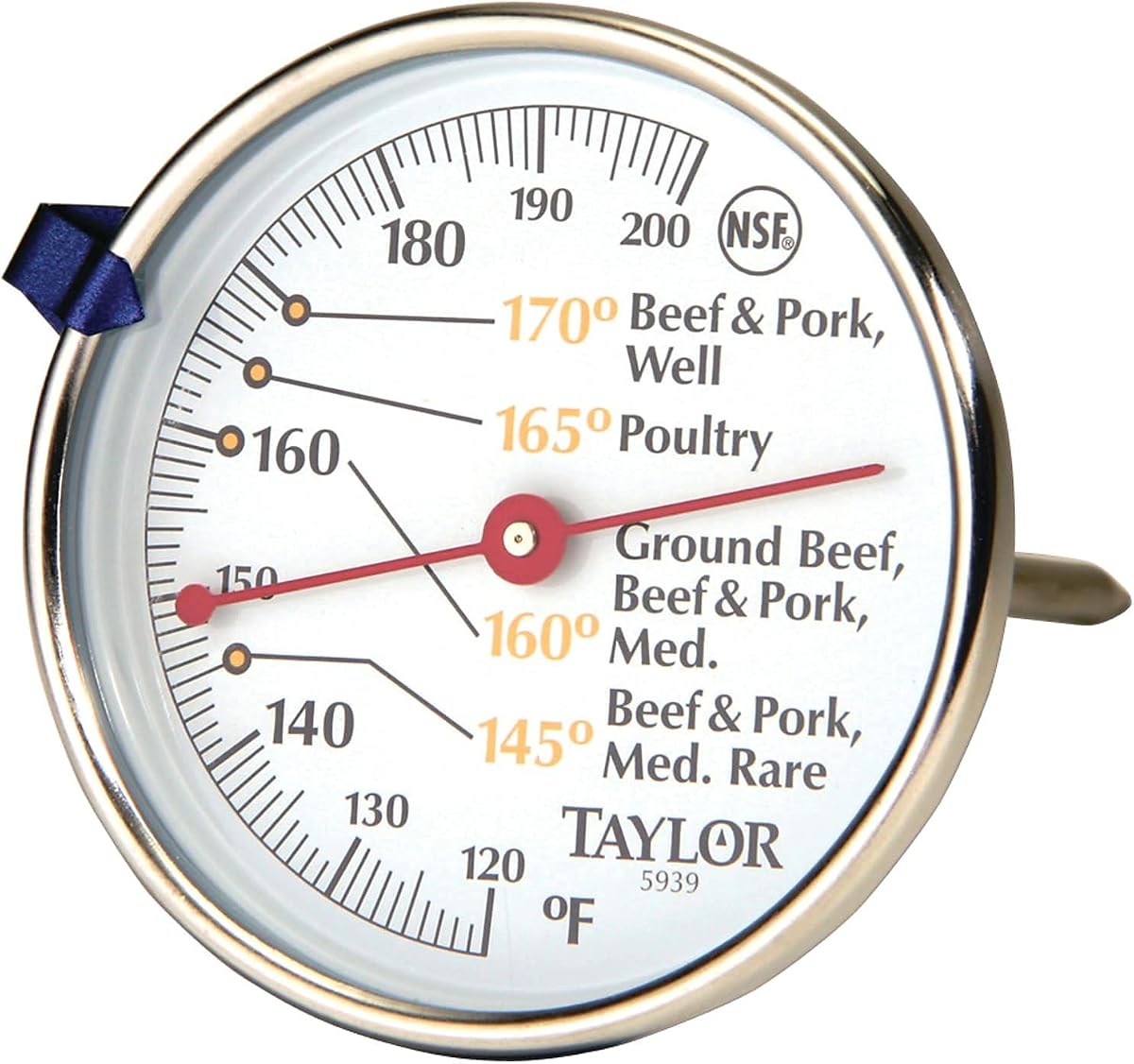 Taylor Leave-in Meat Oven Safe Compact Analog Dial Carne Food Grill BBQ Cocina Termómetro de cocina, dial de 3 pulgadas, acero inoxidable