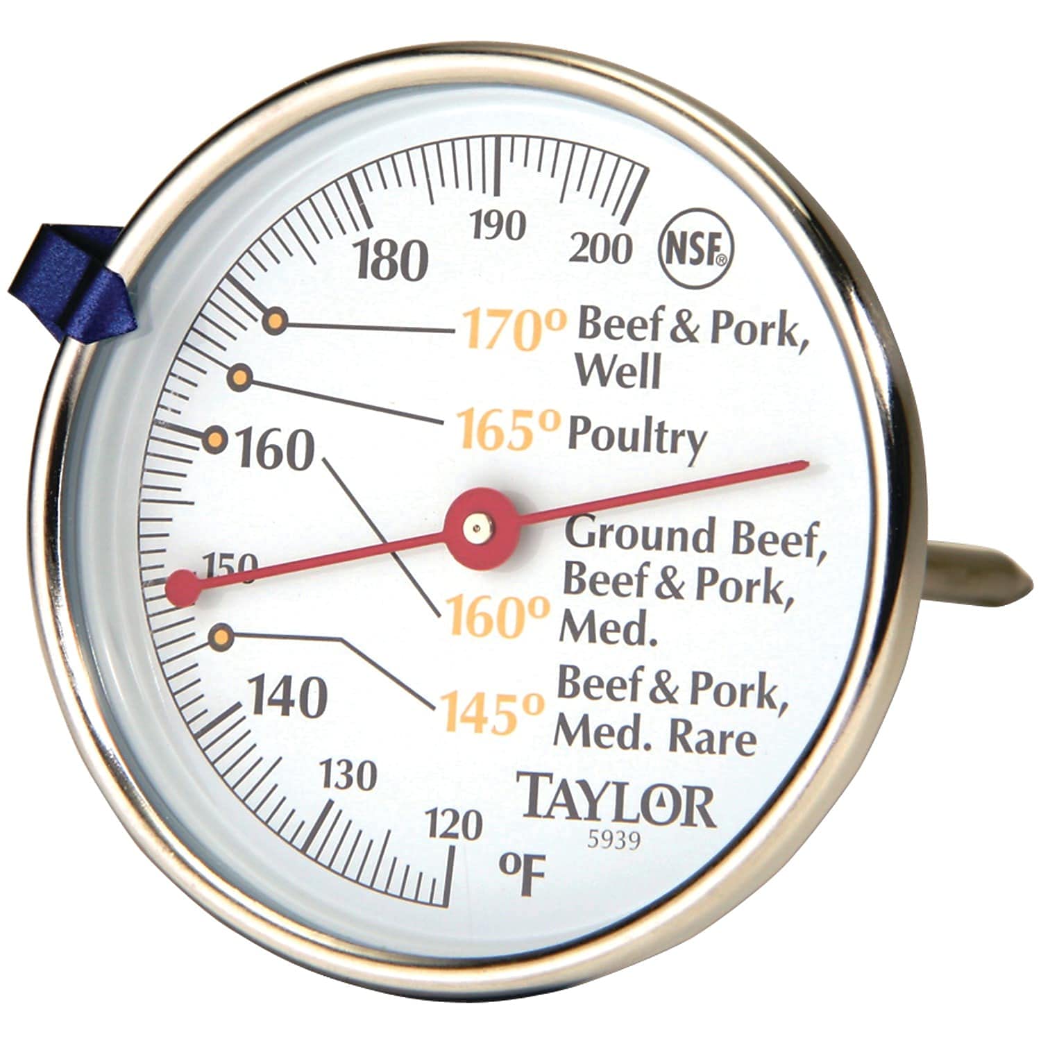 Taylor 5939N Leave-in Meat Thermometer - Oven Grill Safe 3" Stainless Steel Dial, USDA Temps for Juicy Roasts