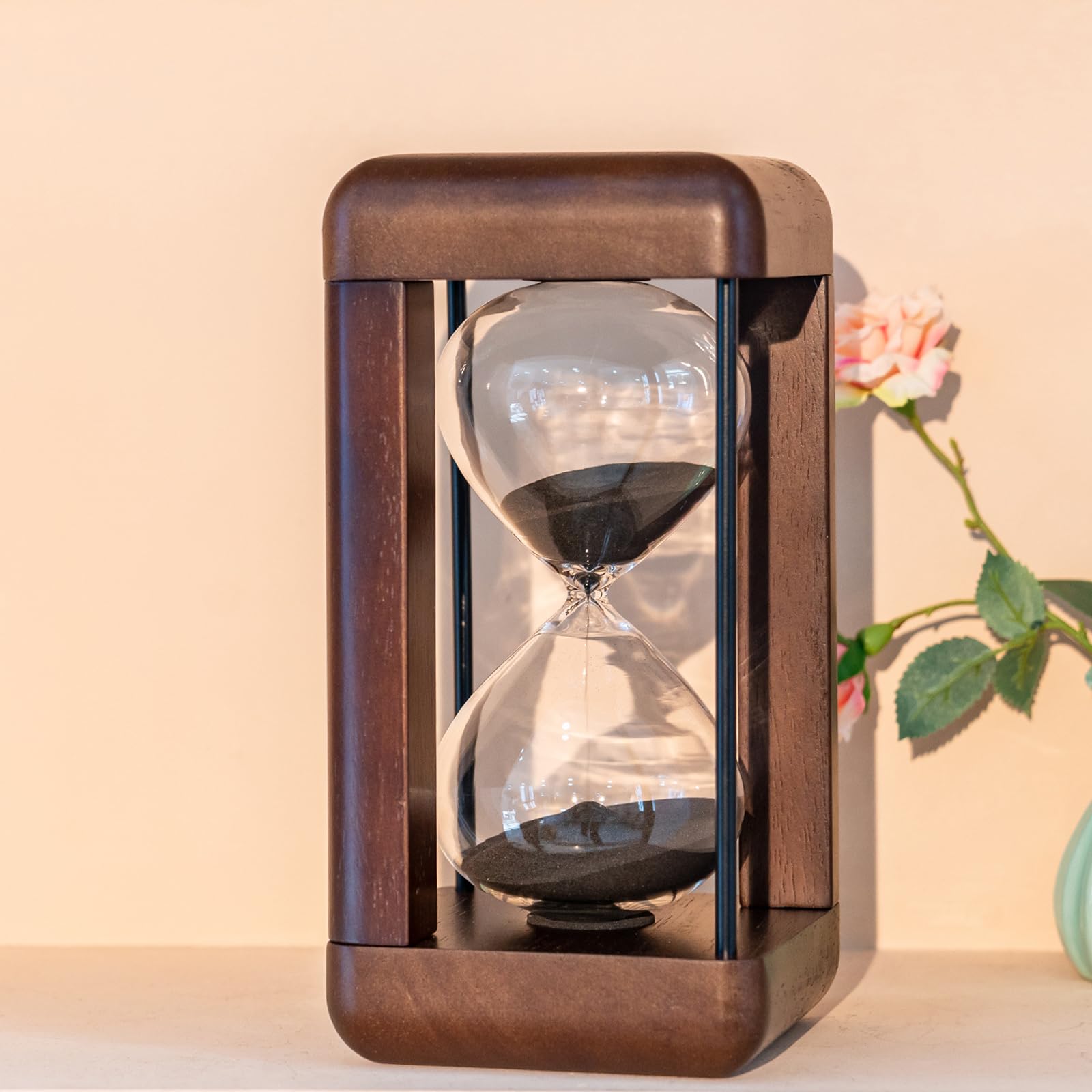Große Premium-Sanduhr aus Nussbaumholz, 60-Minuten-Sanduhr, Stundenglas mit Geschenksanduhr, Dekor für Haus, Schreibtisch, Büro, Hochzeitsdekoration (Schwarz)