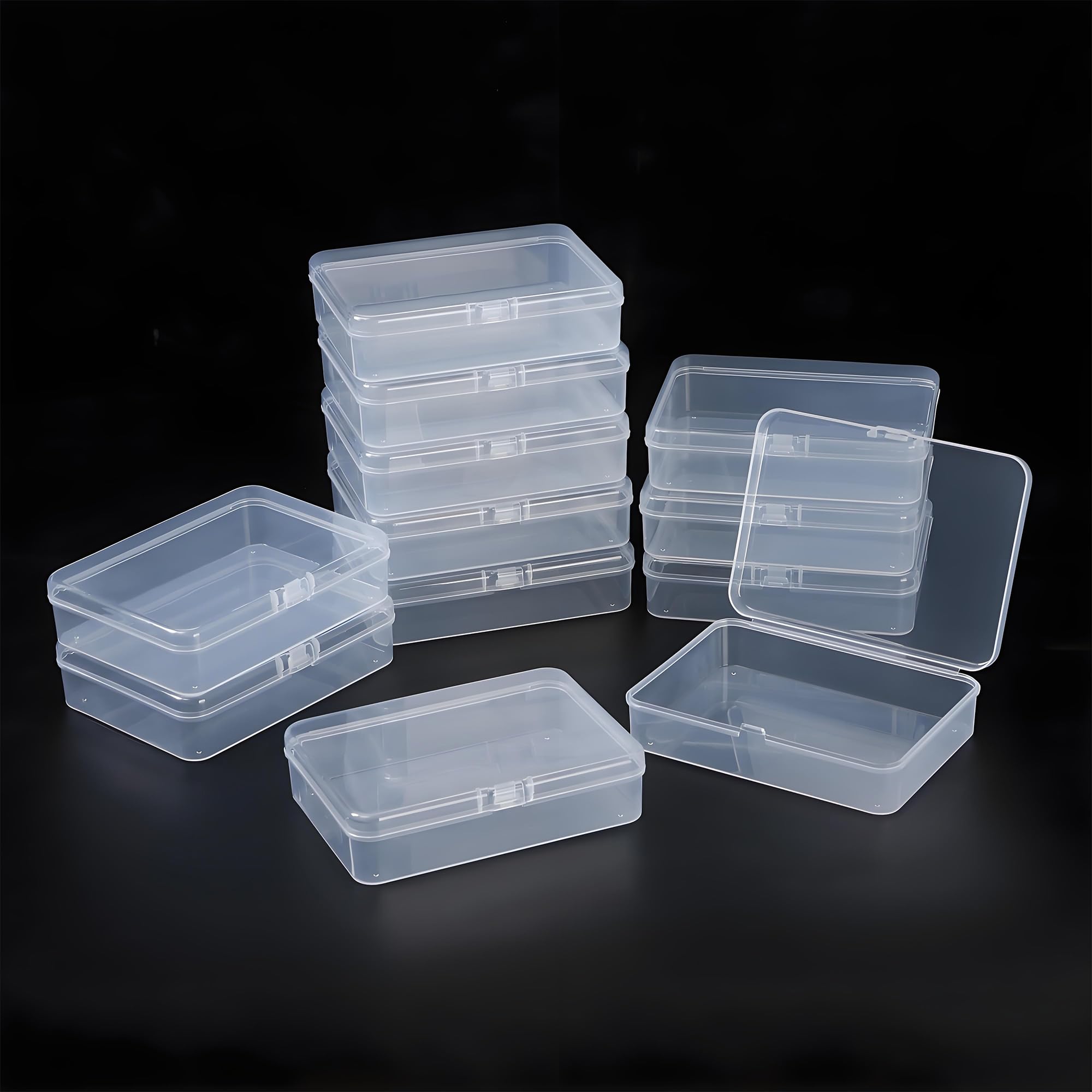 LJY 12 Pieces Rectangular Empty Mini Clear Plastic Organizer Storage Box Containers with Hinged Lids (4.5 x 3.3 x 1.1 inch, Transparent)