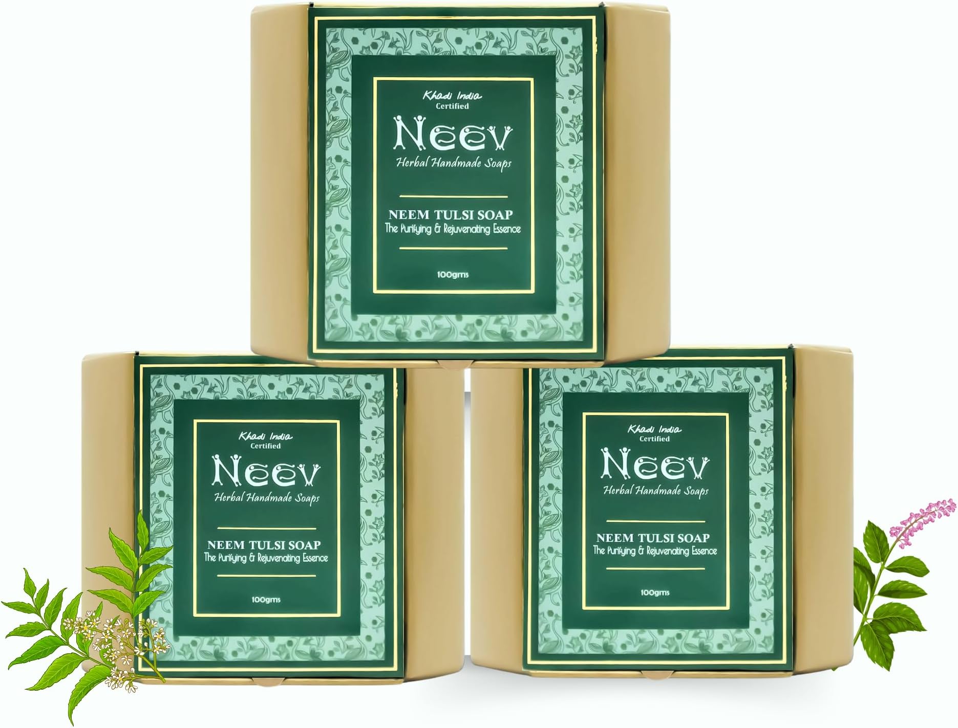 Neev Neem Tulsi Handmade Soap- The purifying and rejuvenating essence 100gm each set of 3 combo
