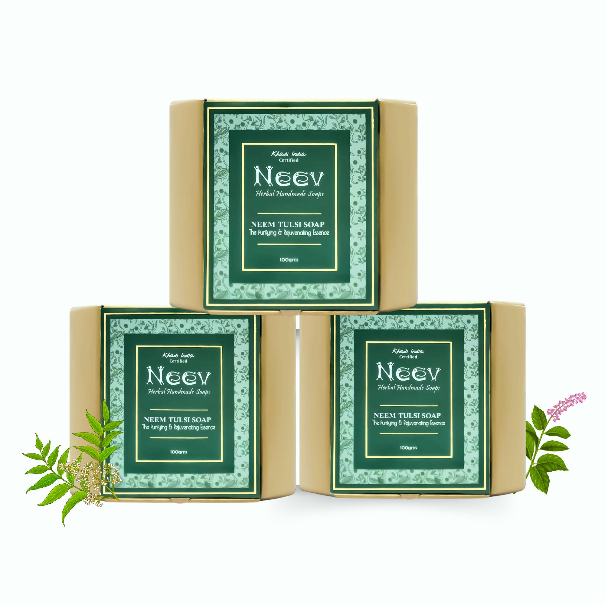 Neev Neem Tulsi Handmade Soap- The purifying and rejuvenating essence 100gm each set of 3 combo