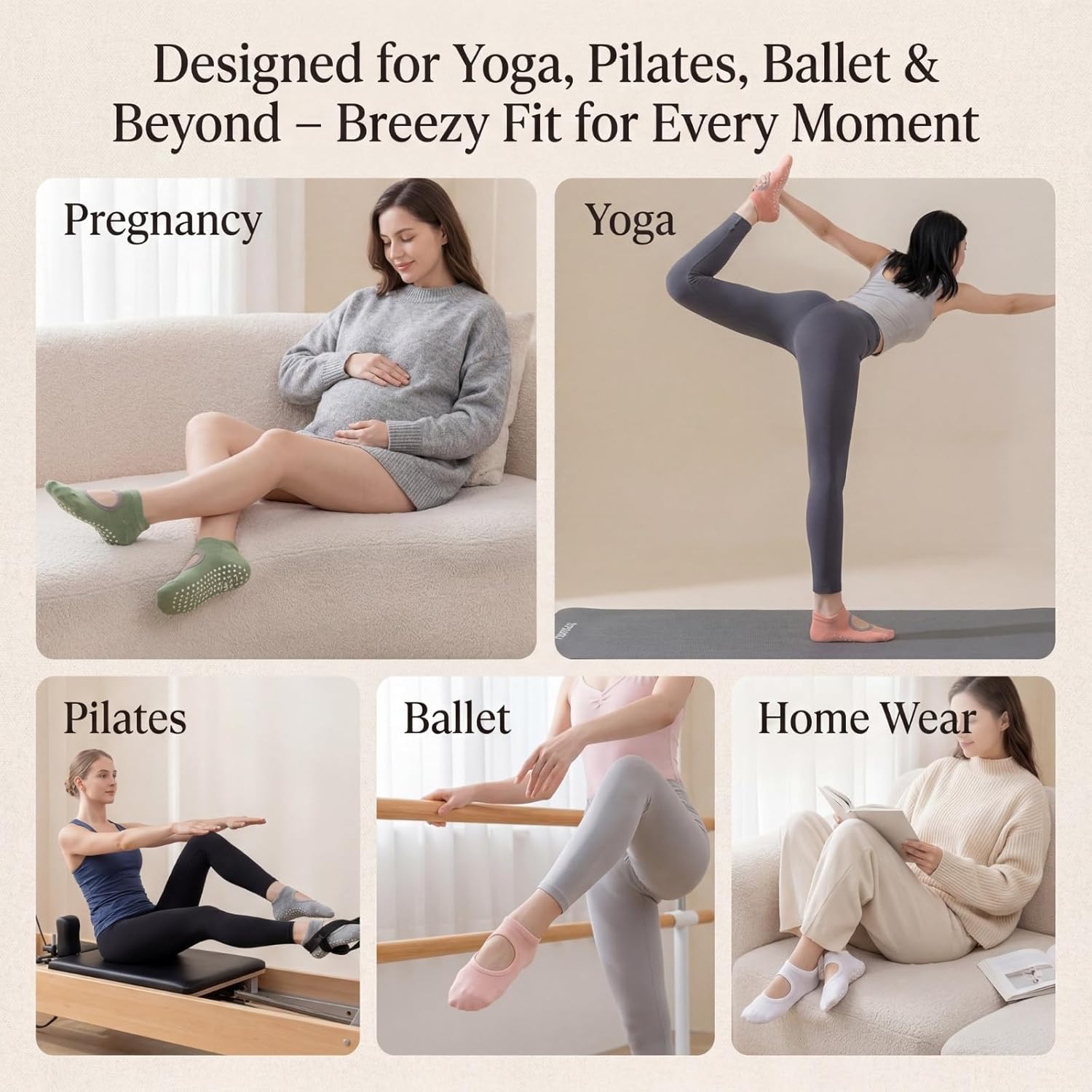 Yoga Set Pilates Socks with Grips for Women Non Slip, Muti-Pack Open Back Grippy Socks for Barre Ballet Dance Hospital