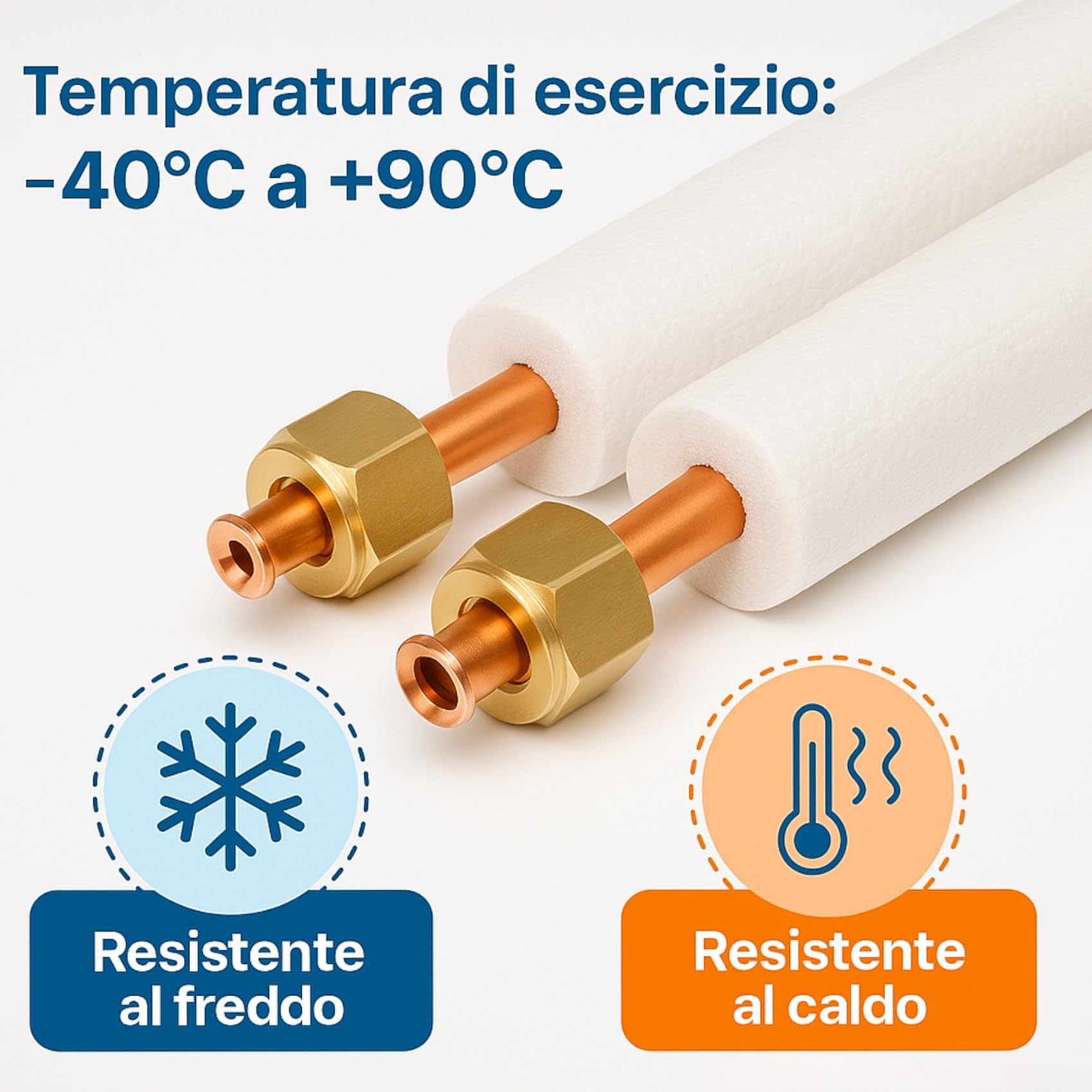 Kit Tubi Rame Climatizzatore 3 Metri Precartellati 1/4" + 3/8" con Raccordi, Isolati Guaina Ignifuga per Condizionatore Split R32 R410A R407C