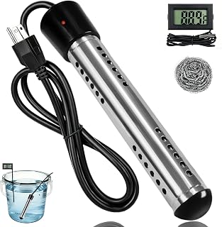 Immersion Water Heater Electric, 2000W Portable Bucket Heater with 304 Stainless Steel Guard & Digital LCD Thermometer, Fast Heating for Buckets, Bathtubs & Home Use