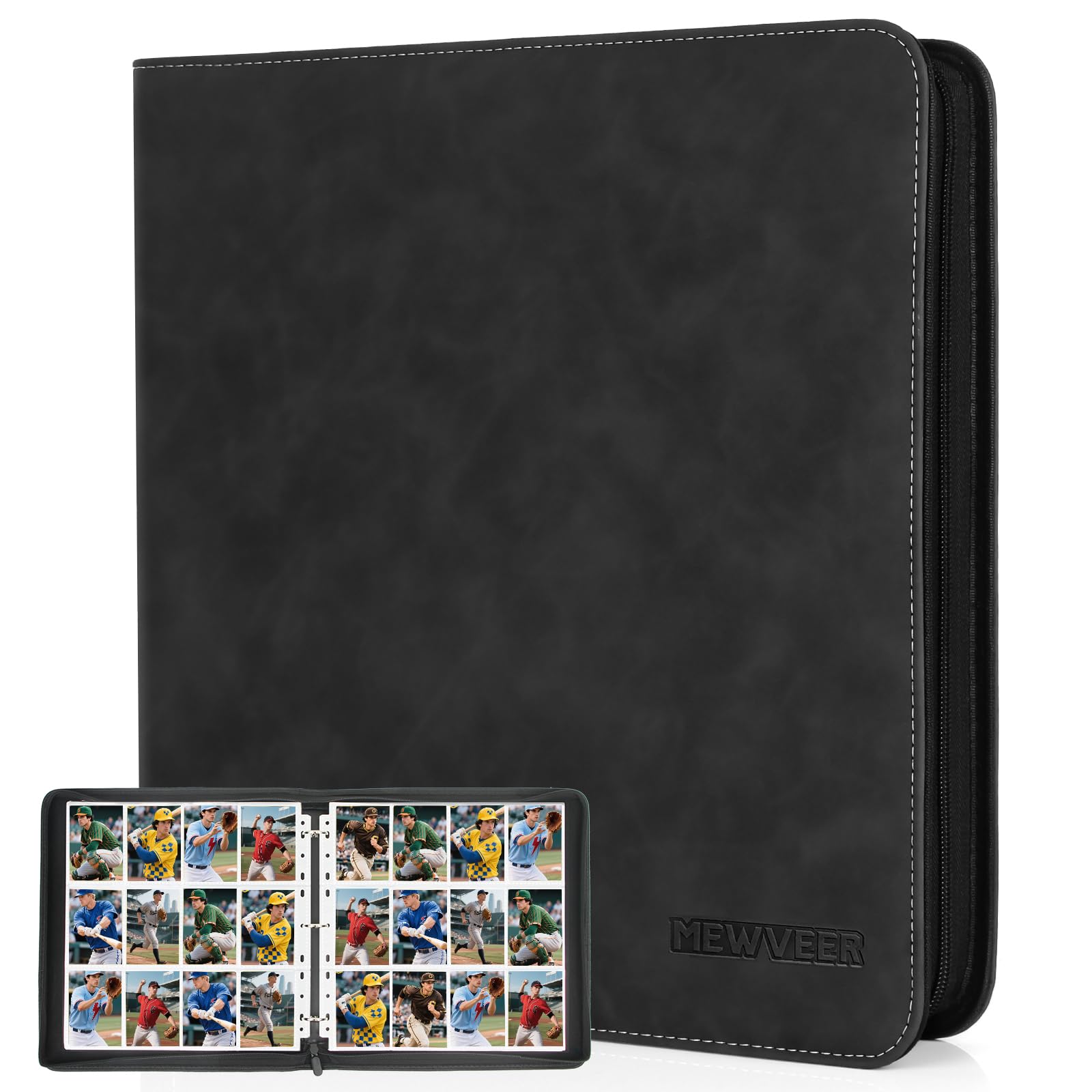Album Cartas, 12 Bolsillos Álbum de Carta Capacidad para 960 Cartas, Álbum de Tarjetas de Béisbol de Calidad y Duradero con Cremallera, Card Binder para Tarjetas YGO/MTG/TCG, Negro
