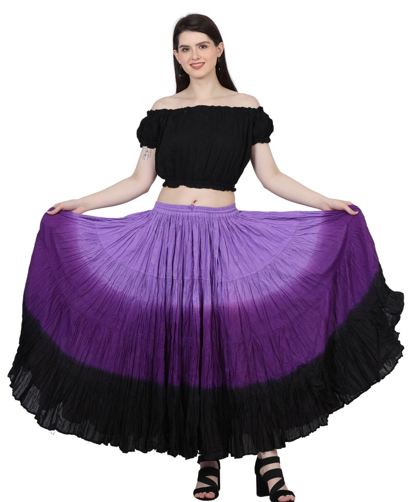 Wevez Women’s 40 Inch Cotton Full Circle Elastic Waist Tribal Fusion Belly Dance A Line Plus Size Maxi Skirt