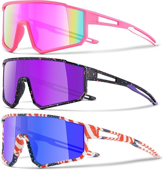 3PACK Kids Sunglasses for 6-14 Boys Girls, Youth Baseball and Cycling UV400 Protection Goggles