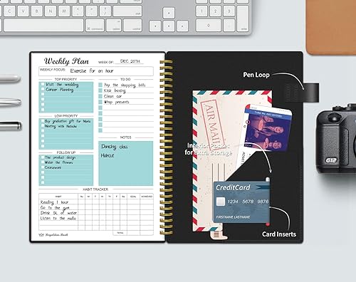 Miniatura 4 de Agenda semanal sin fecha, agenda semanal de objetivos, lista de tareas pendientes, calendarios, organizadores, seguimiento de hábitos, diario para