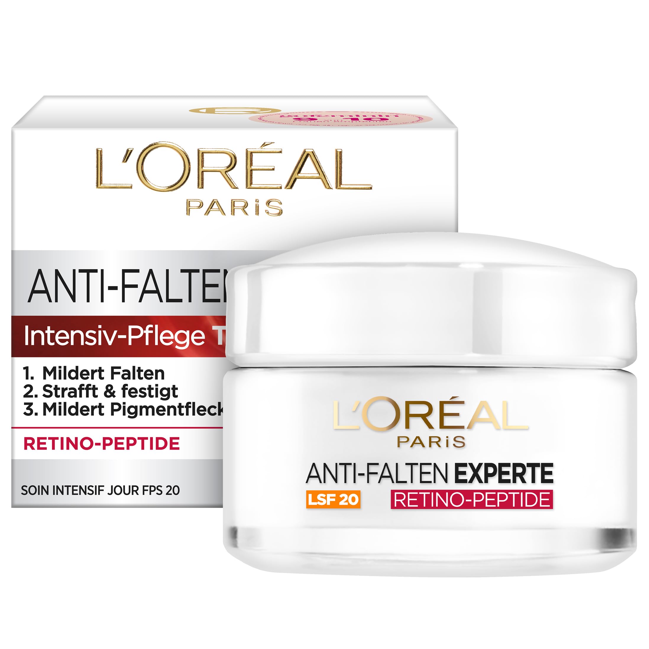 L'Oréal Paris Anti-Falten Experte Intensiv-Pflege Tagescreme 45+ mit LSF 20, Tagespflege ab 45, mit Retino-Peptiden, Anti-Aging-Effekt, 50 ml