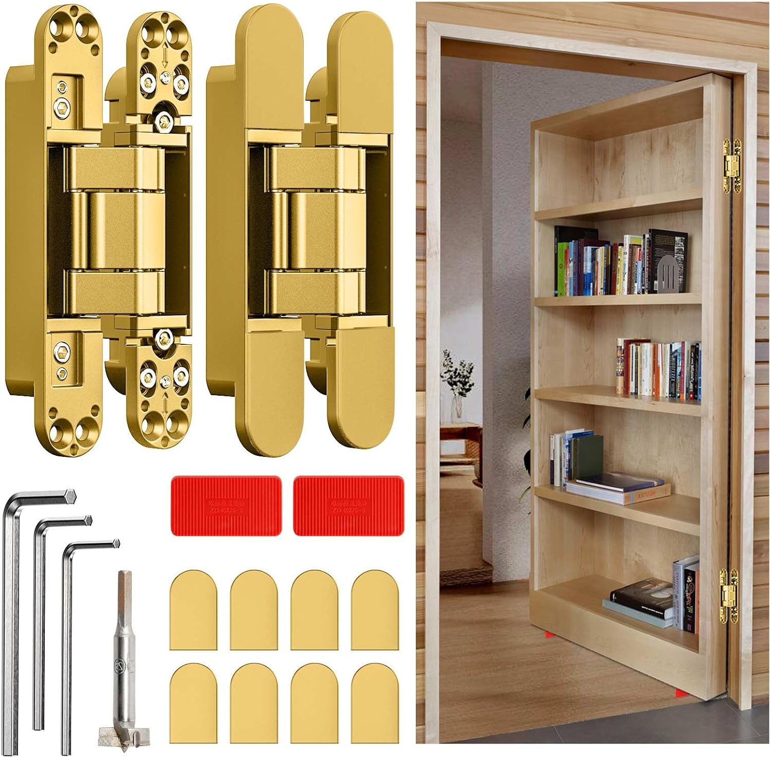 Ultra-Quiet Hidden Door Hinge,3D Micro-Adjustable for Flush Hidden Doors & Cabinets,177 lbs Capacity,180° Silent Swing,Suitable for Bedroom Doors, Study Doors, and Other Types of Doors.