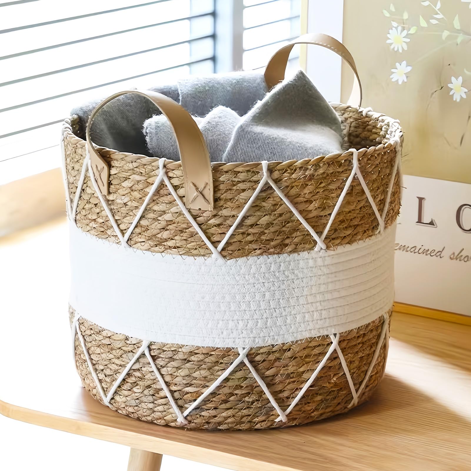 3-częściowy zestaw koszy na rośliny, trawa morska, doniczka ozdobna w stylu boho, średnica 18 cm, 22 cm i 25 cm