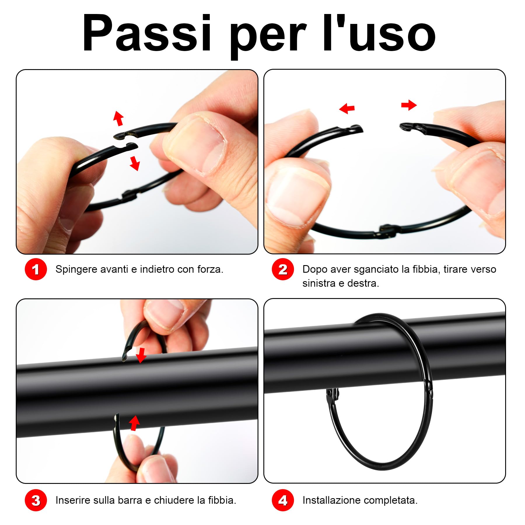 20 Pezzi 50 mm Anelli Tende, Ganci Apribili per Tende Senza Bucare in Metallo Circolare della Tenda della Doccia Anello per Tendaggi Bagno Casa Raccoglitori Campionario