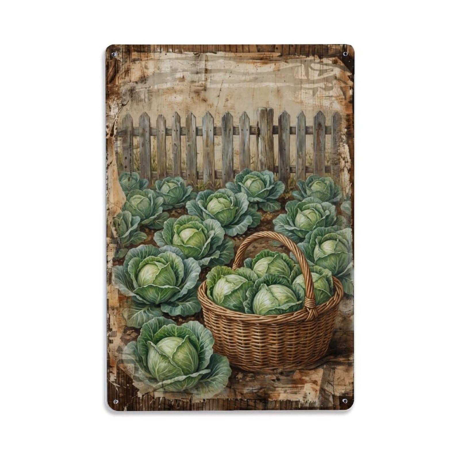 Cabbage Garden Green Vegetable Countryside Field Vintage Metal Tin Sign Plaque Wall Decor for Cafe, Club, Garden Metal Poster 8x12Inch