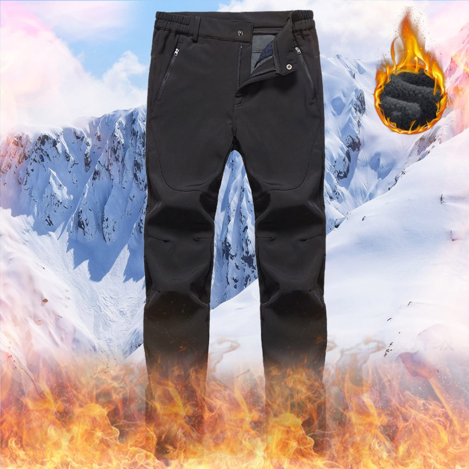 Herren Thermohose Sport Lang - Softshellhose Mit Fleece Winter Gefüttert Regenhosen Wasserabweisend Verdickte Wanderhose Winddicht Fahrradhose Trekkinghose Männer Outdoor Arbeitshose