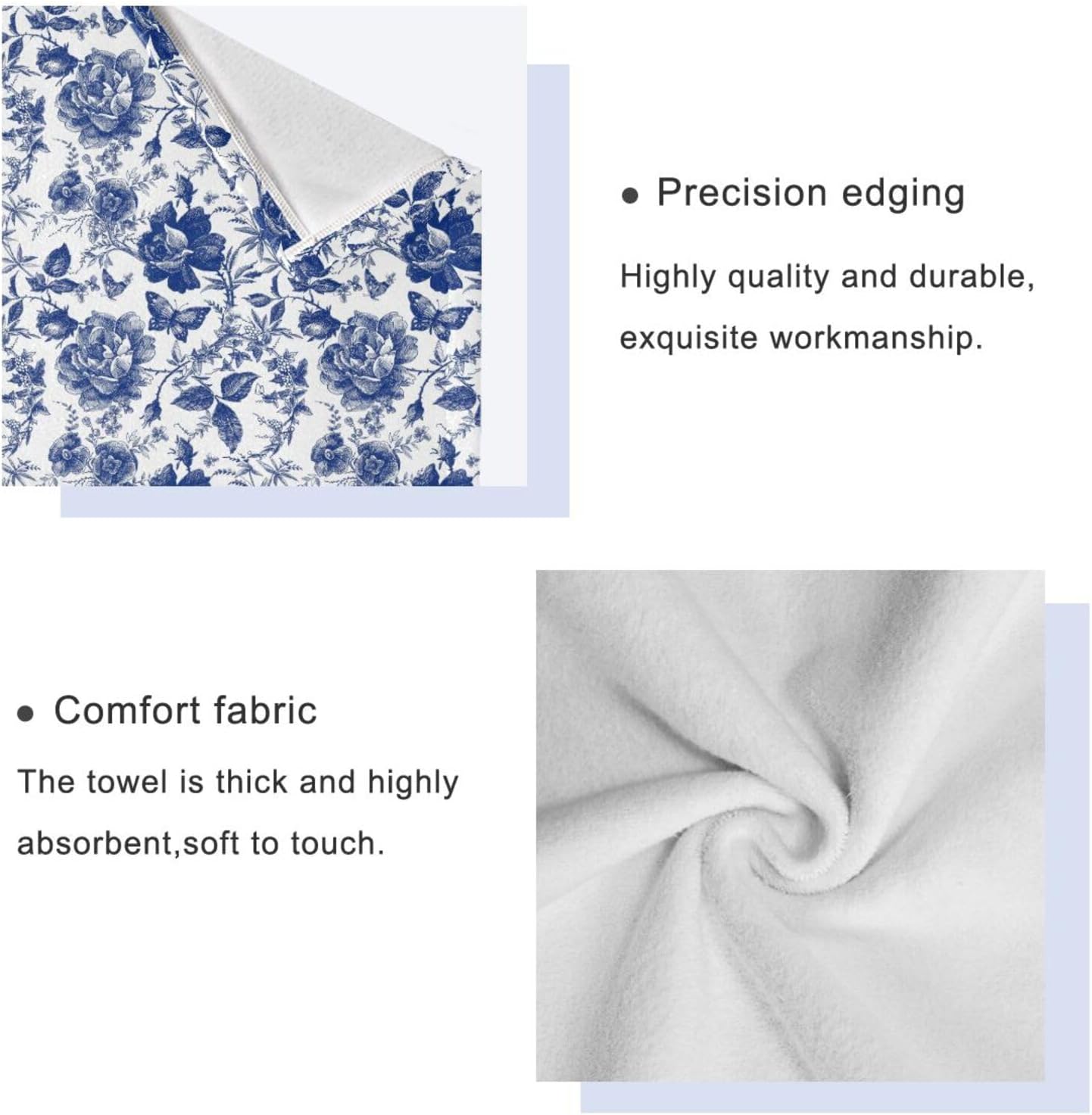 3 Piece Navy Blue Floral Leaves Bath Towel Set,Microfiber Decorative Vintage Chinoiserie Rose Flowers Leaf Bathroom Towels,1 Bath Towel 1 Hand Towel for Bathroom Kitchen,1 Washcloth for Face