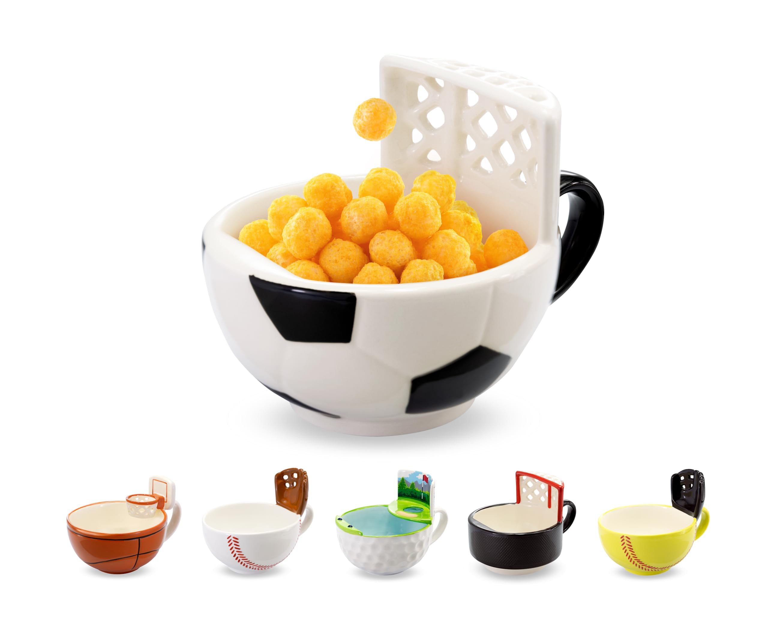 Khazna Soccer Mug with a Goal, Novelty Funny Coffee Mug for Kids, Soccer Ball Bowl Rice Cereal Bowl, Soccer Player Cup