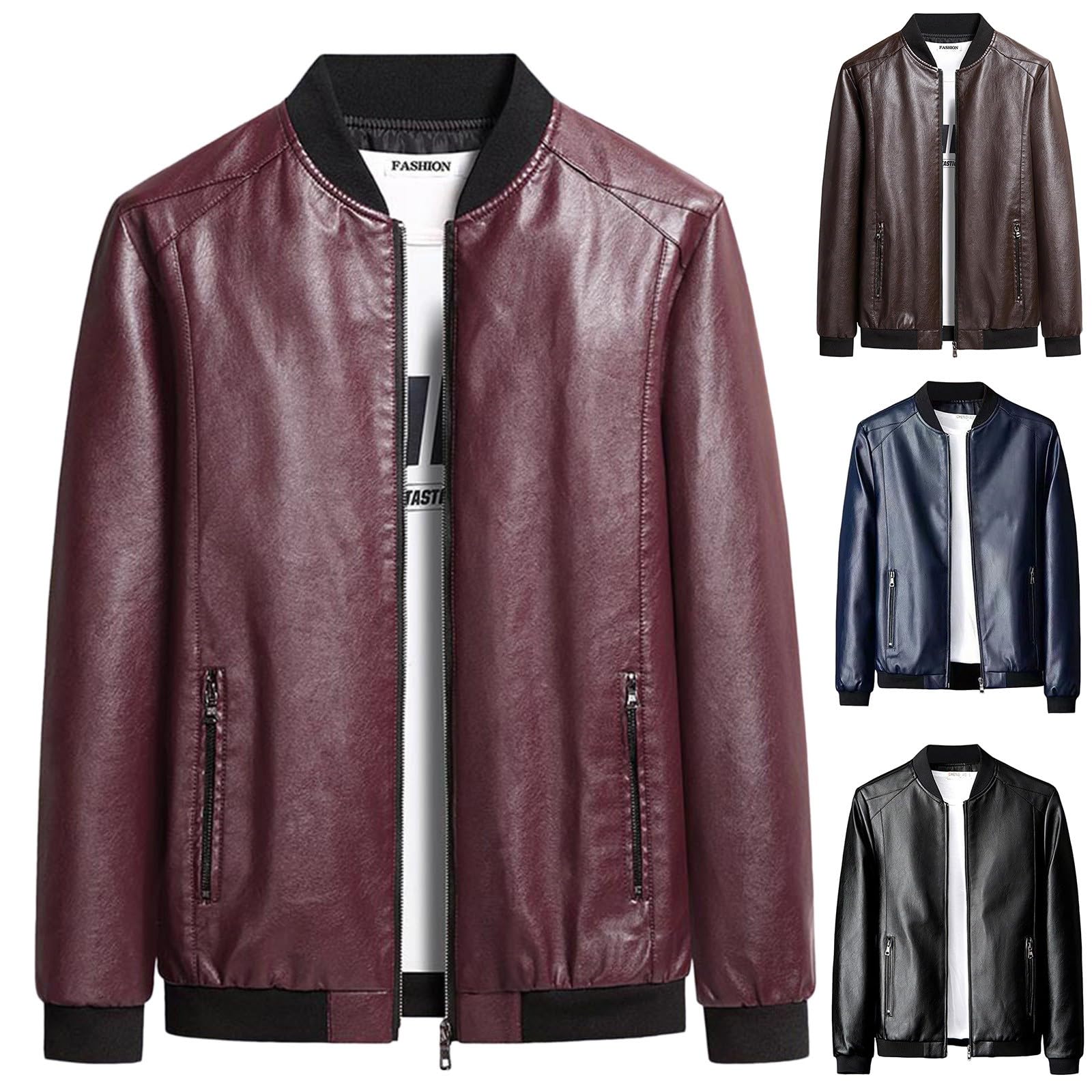 Veste de moto en cuir pour homme - Noir - Veste de motard mi-saison vintage - Veste bomber élégante pour homme - Printemps automne - Veste de loisirs - Veste de moto tendance