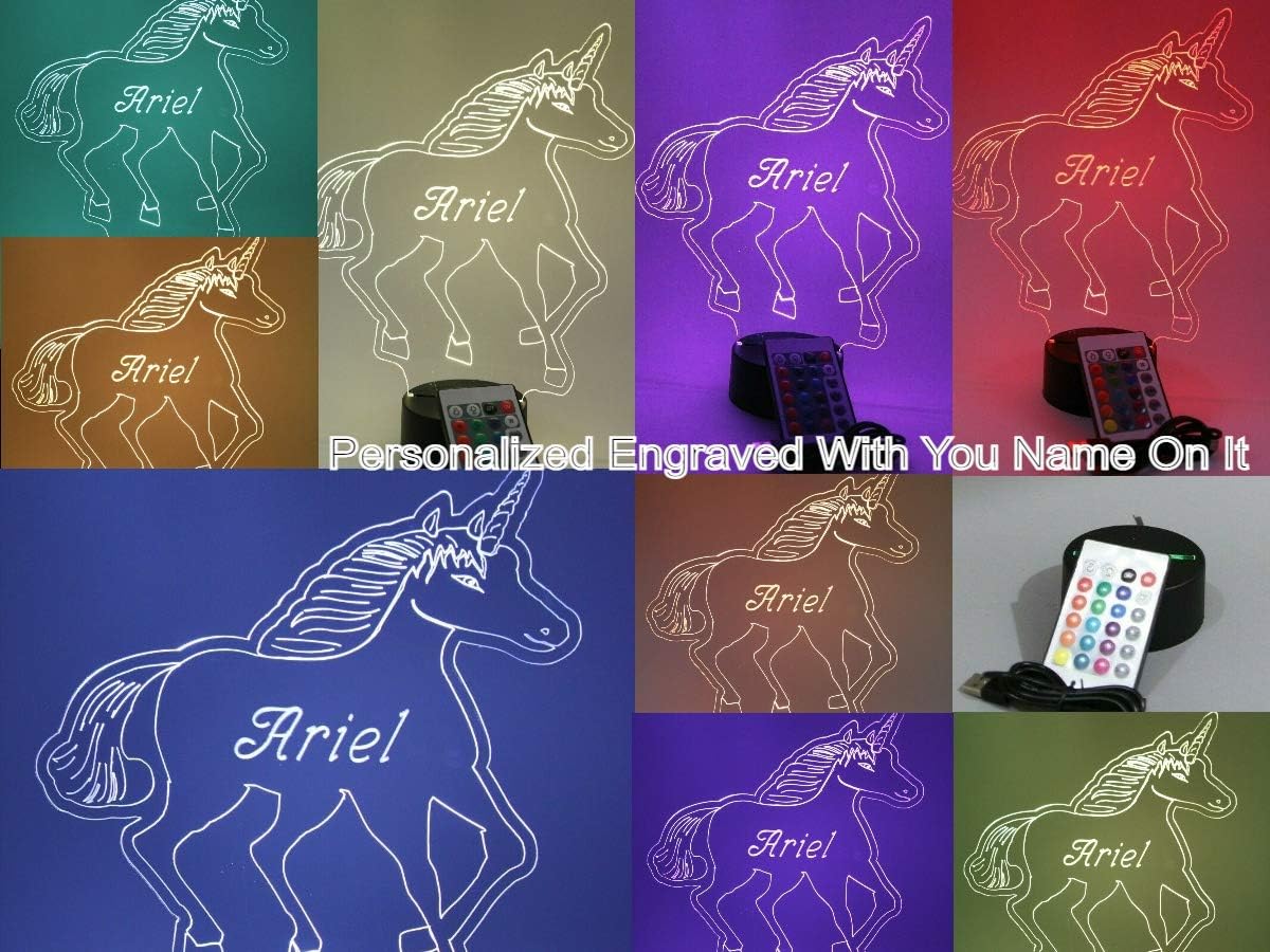Unicorn Magical Princess Girls Room Decor Bedroom Night Light Up LED Free Engraved Custom Name Personalized Table Lamp Room Decor With Remote, 16 Color Options, It's WOW, Great Christmas/Birthday Gift