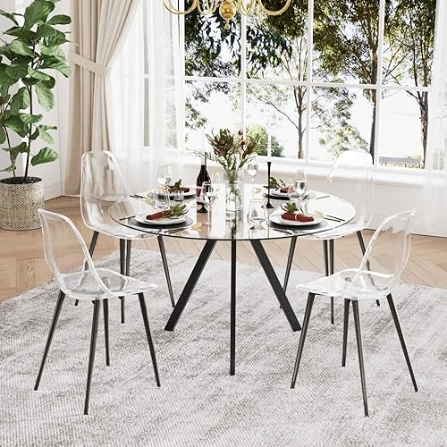 Miniatura 7 de Baysitone Juego de 4 sillas de comedor transparentes, sillas de cocina modernas con asiento transparente, sillas laterales de acrílico con patas de