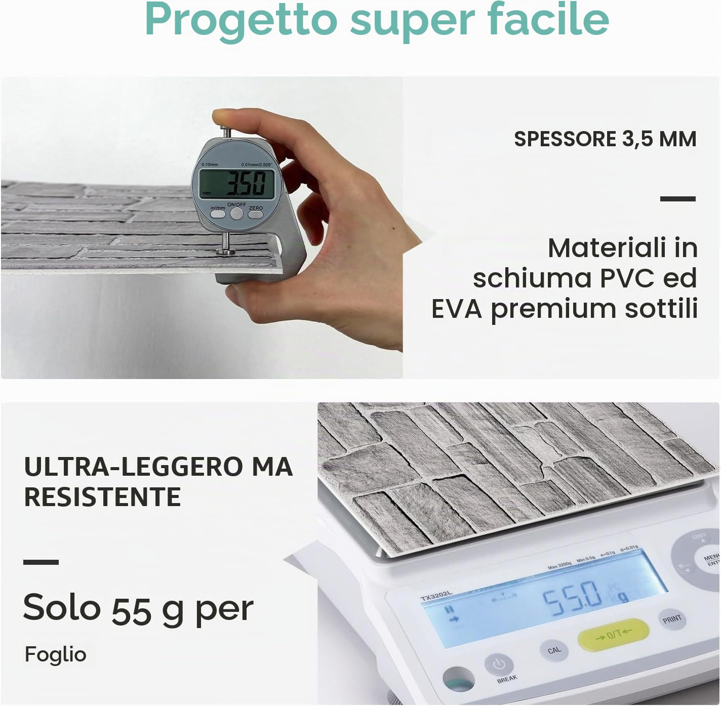 Commomy Pannelli da Parete 3D Finta Pietra Decorazione di Pareti Interne, 10 Pezzi, 30 x 30 cm, Pannelli Murali 3D in PVC Pannelli Adesivi per Pareti Autoadesivi Impermeabili