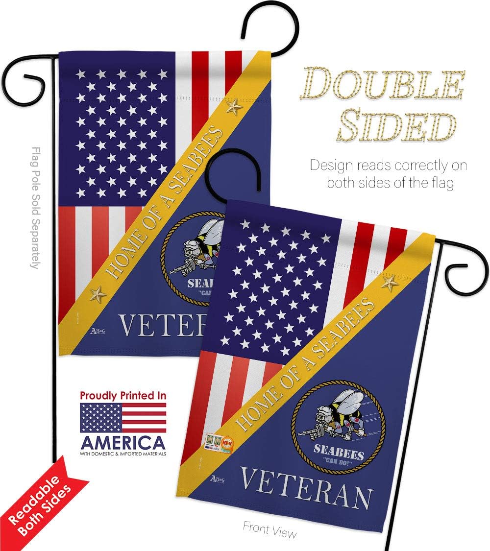 Home of Seabees Garden Flag Set Wall Holder Armed Forces Navy USN Seabee United State American Military Veteran Retire Official Small Gift Yard House Banner Double-Sided Made In USA 13 X 18.5