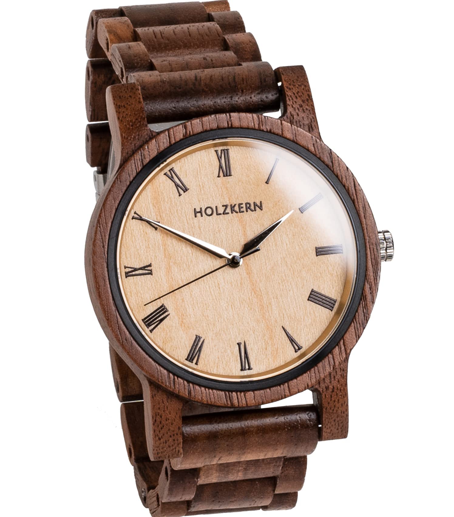 Holzkern Orologio da uomo analogico in legno di noce/​acero marrone Herbstdämmerung