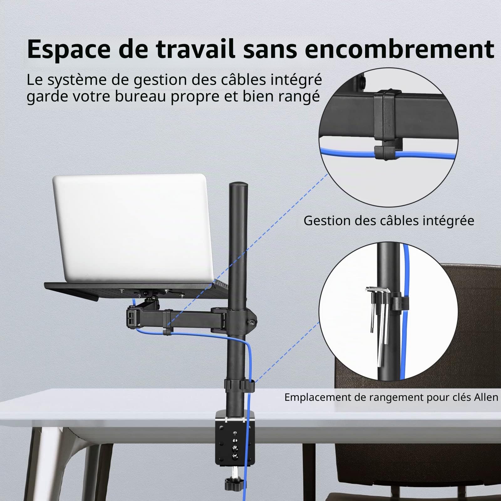 Suptek Support Ecran PC Bras pour Écran LCD LED 13-27 Pouces Ordinateur Portable 17 Pouces 360° Rotation