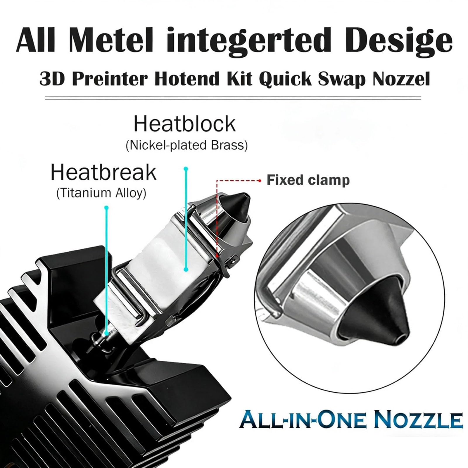 Zestaw 4 szt. Hotendu 0,4 Mm do Snapmaker U1 Wysokoprzepływowa, Całkowicie Metalowa Dysza z grzałką 48 W do Szybkiego Drukowania 3D
