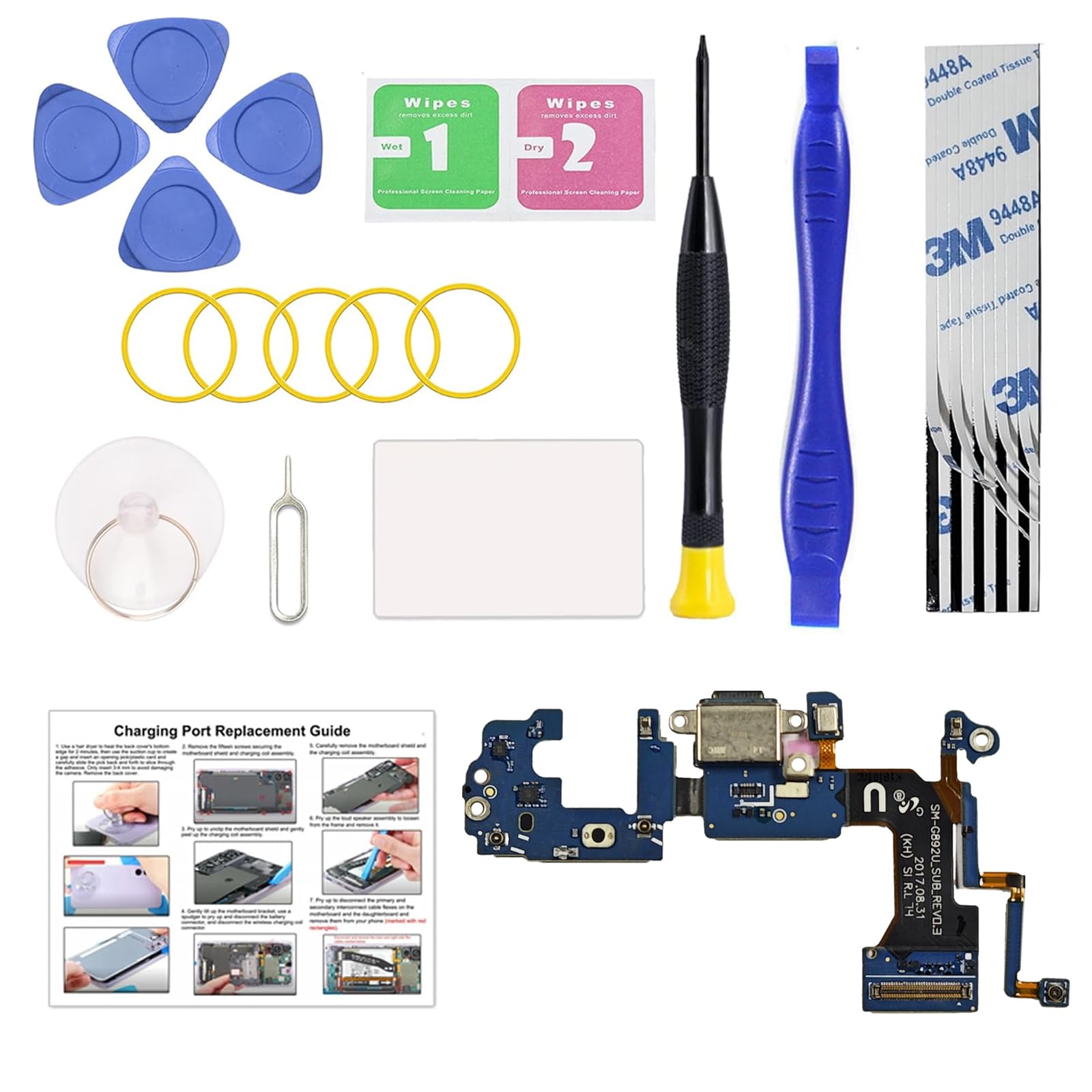 Charging Port Replacement Kit Compatible with Galaxy S8 Active US Version, Dock Board USB-C Connector Only for S8 Active SM-G892U, with Instruction Manual, Toolkit