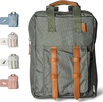 Kids School Backpack Easy to Carry & Durable, 5-8 years, Made of Sustainable Materials, Spacious, Perfect for Nurseries and Travel, Classic Green Print - Best Deal Finder
