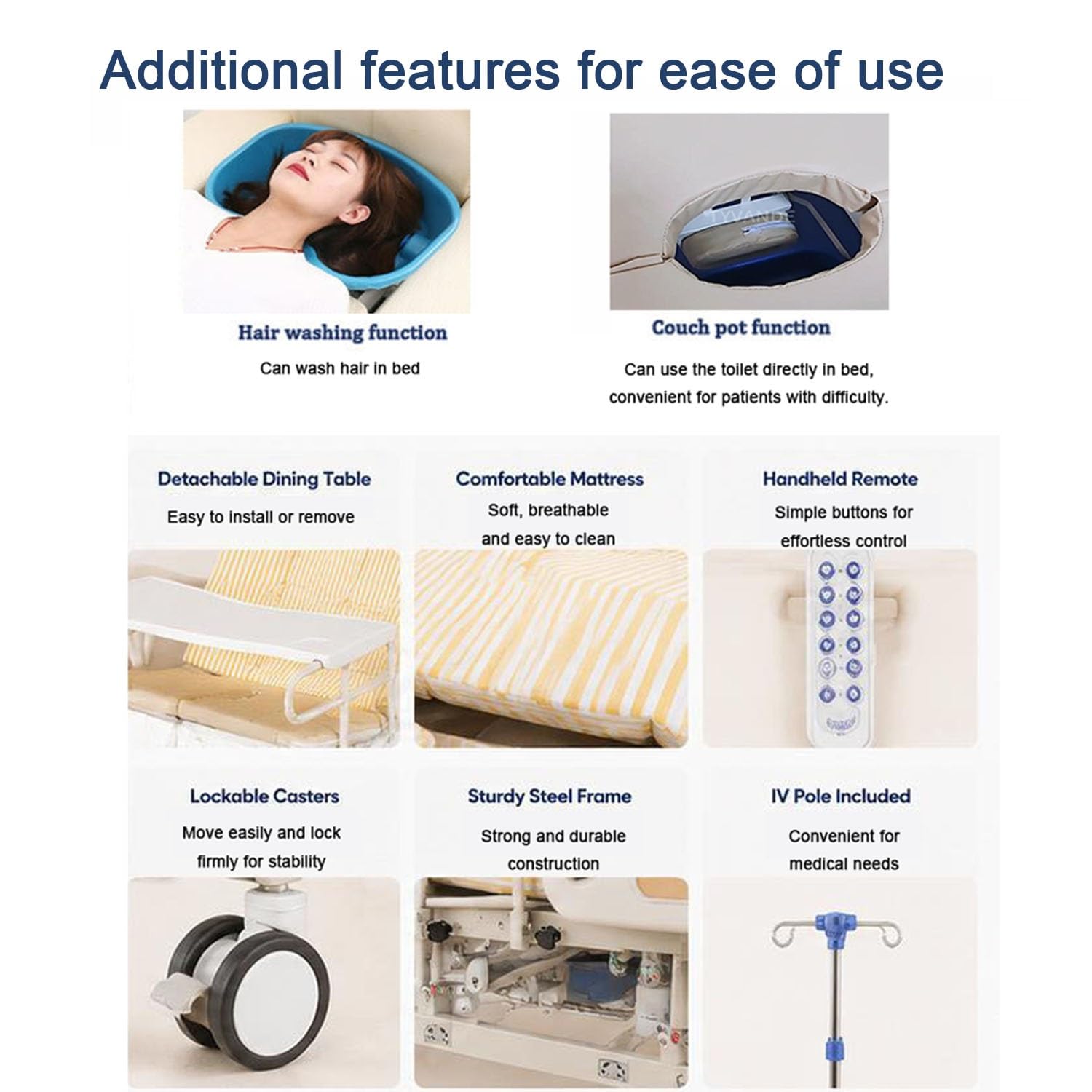 Lit d'allaitement électrique réglable de qualité supérieure, lit médical 10 fonctions avec télécommande, verrouillage individuel, pour soins à domicile et environnements hospitaliers