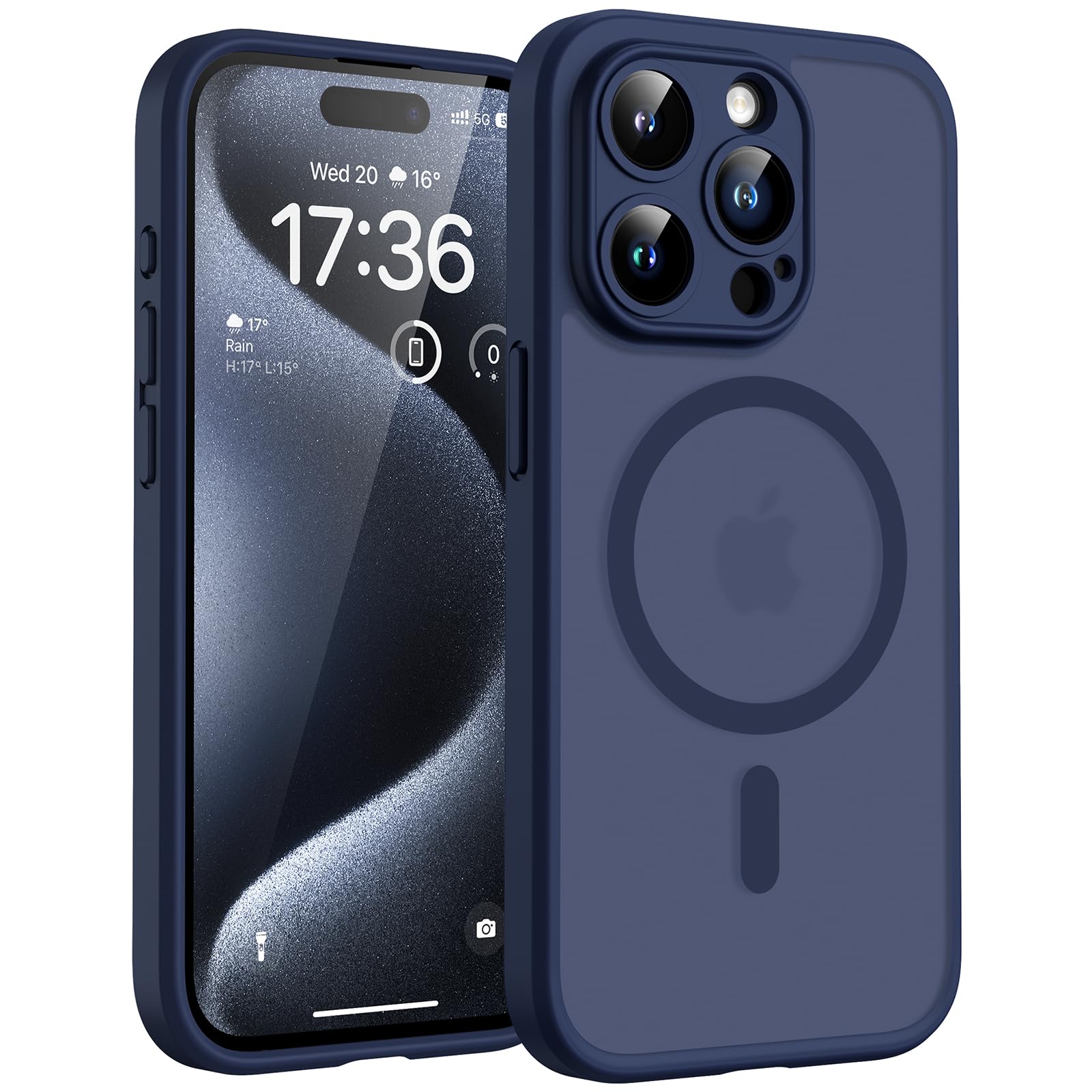 TOCOL Magnetic for iPhone 15 Pro Case 6.1-Inch, Fit for MagSafe, Upgraded [Full Camera Protection], [14FT Military Grade Drop Tested] Shockproof Slim Translucent Matte Back Phone Cover (Dark Blue)