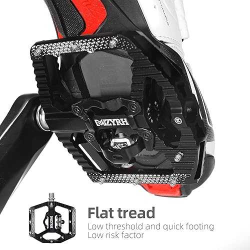 Miniatura 9 de MZYRH Pedales de bicicleta de montaña MTB con plataforma plana de 3 rodamientos compatible con SPD de doble función, sellados con pedales de