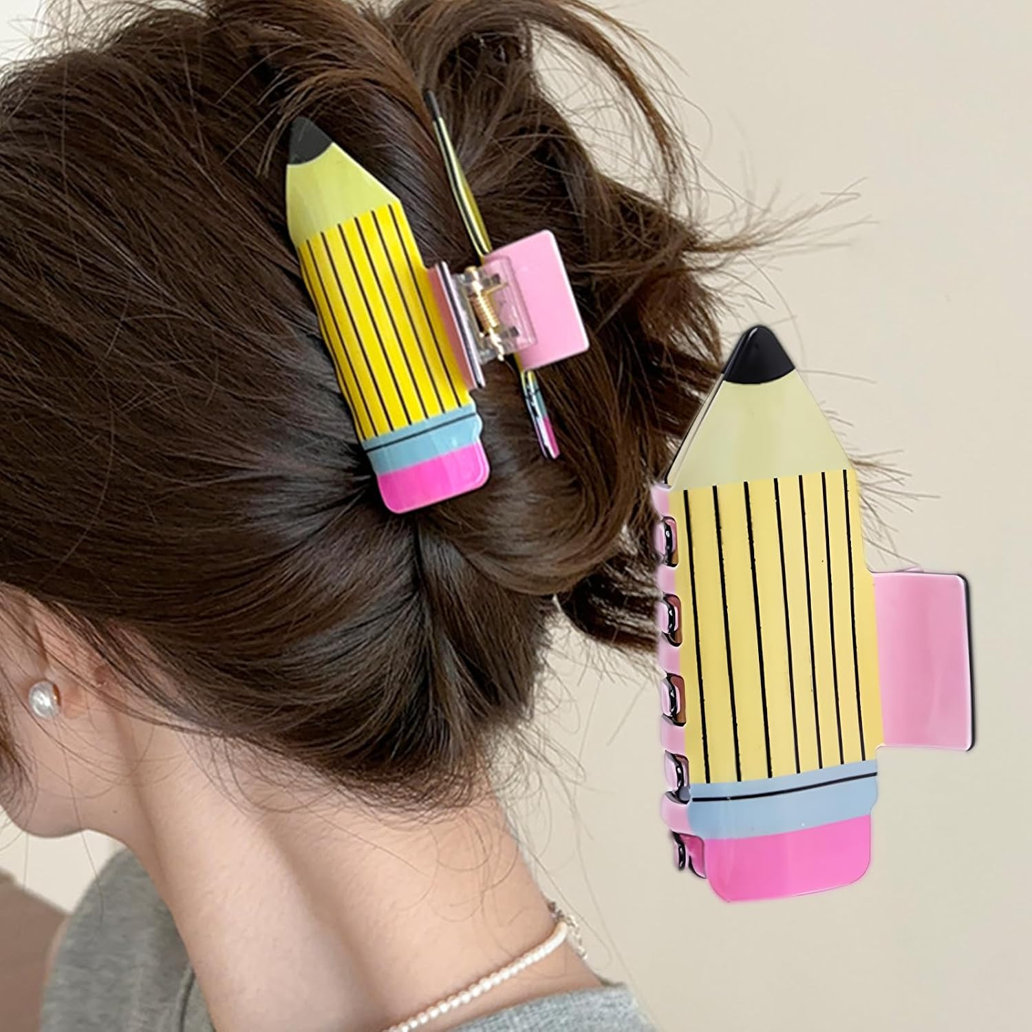 3Pcs Pencil Hair Clips for Women, Teacher Hair Claw Clips Back to School Fun Hair Clips Non Slip Hairpin for Thick Thin Hair Cute Hair Accessories for Teachers Students Appreciation Gift image 5