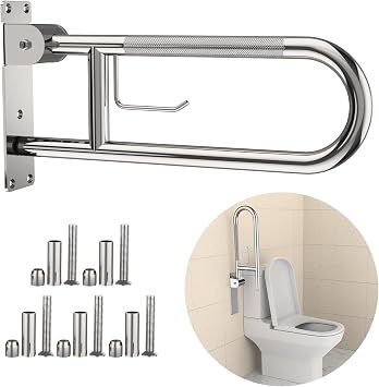 Toilet Grab Bar 24 Inch,YuanDe Flip Up Grab Bar with Paper Holder