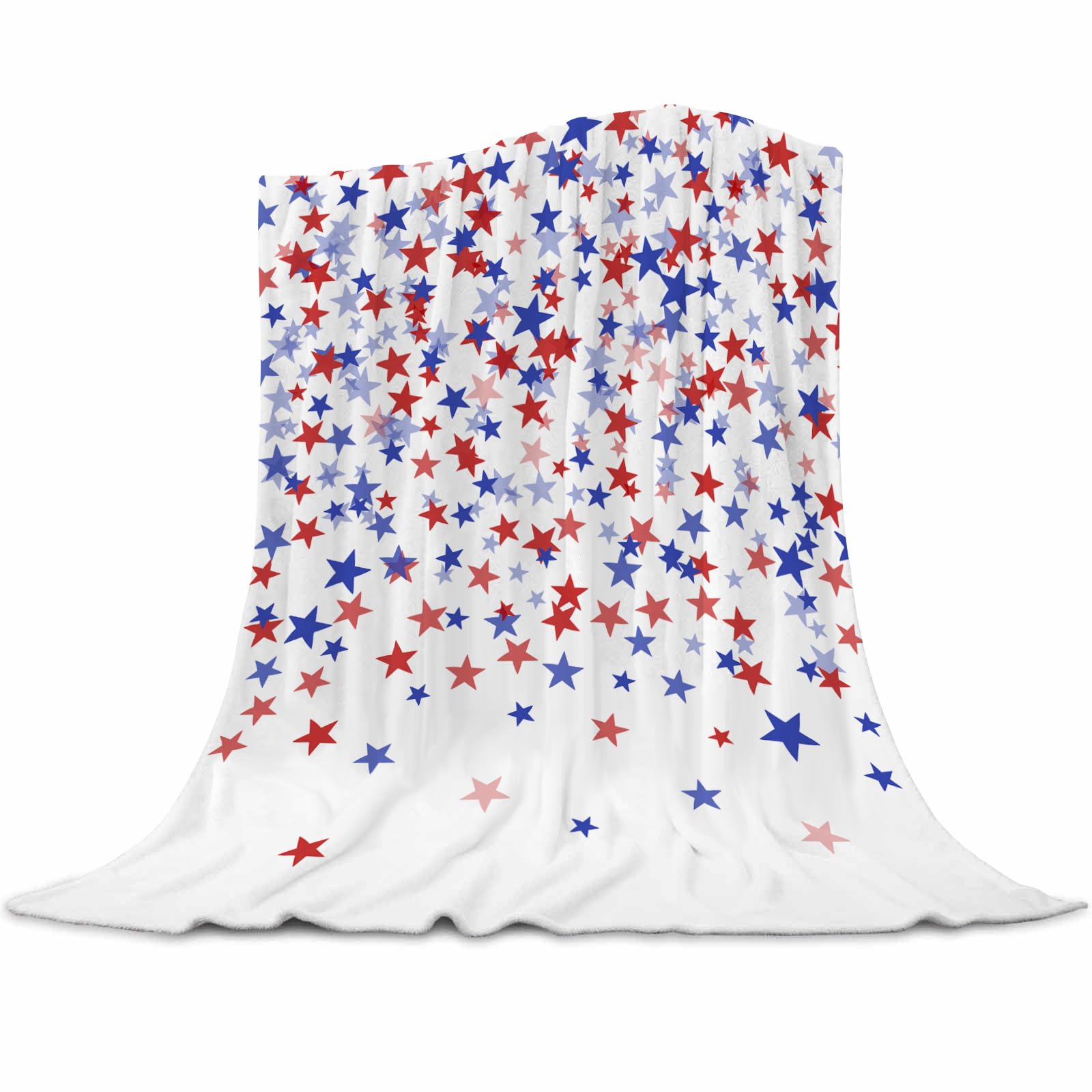 4th of July Blanket, 4th of July Blankets and Throws American Flag Blue and Red Stars Fleece Blankets, Memorial Day Blanket Independence Day Patriotic