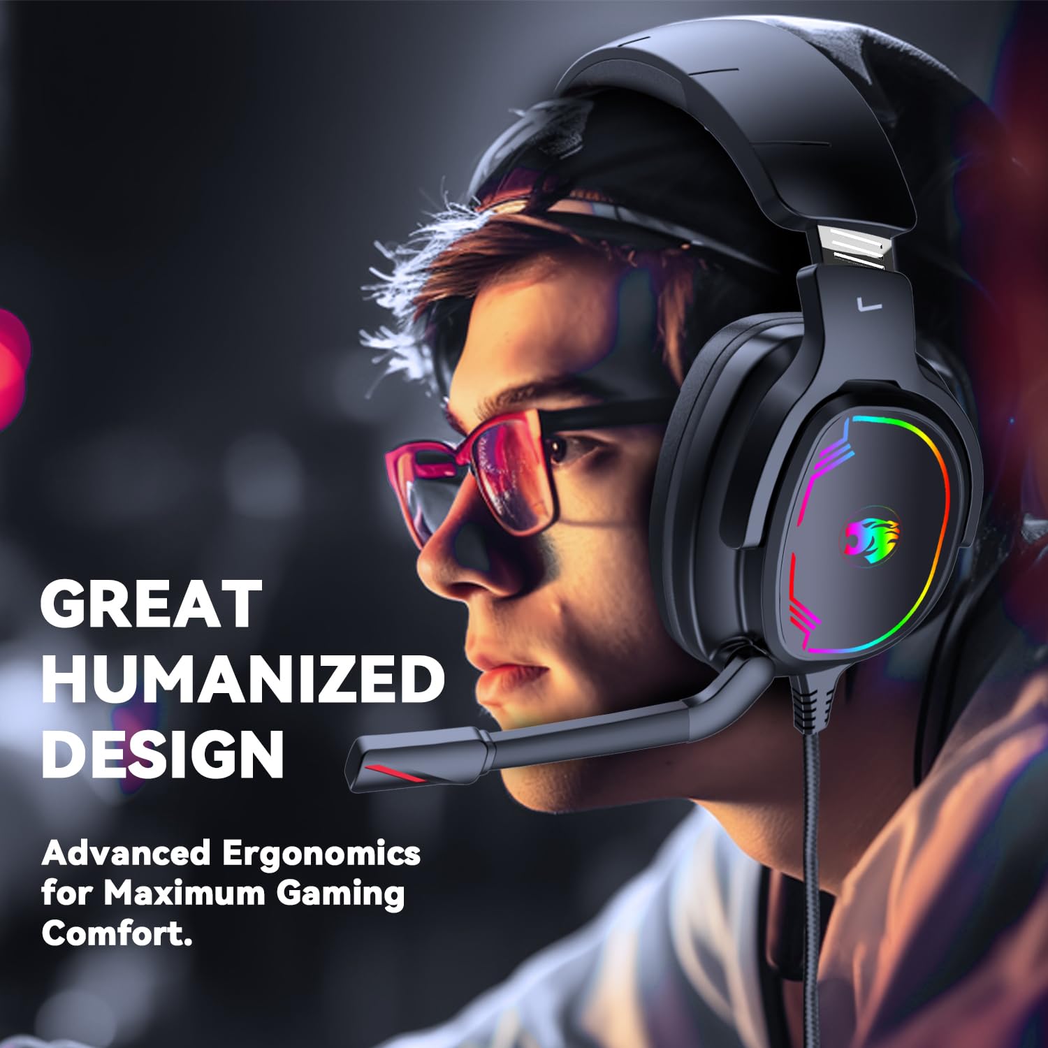 Jimonyer Cuffie da gioco per PC/PS4/PS5/Xbox One/Switch, cuffie stereo surround da gioco con microfono flessibile con cancellazione del rumore, cuffie per computer con jack da 3,5 mm e luce RGB (nero)