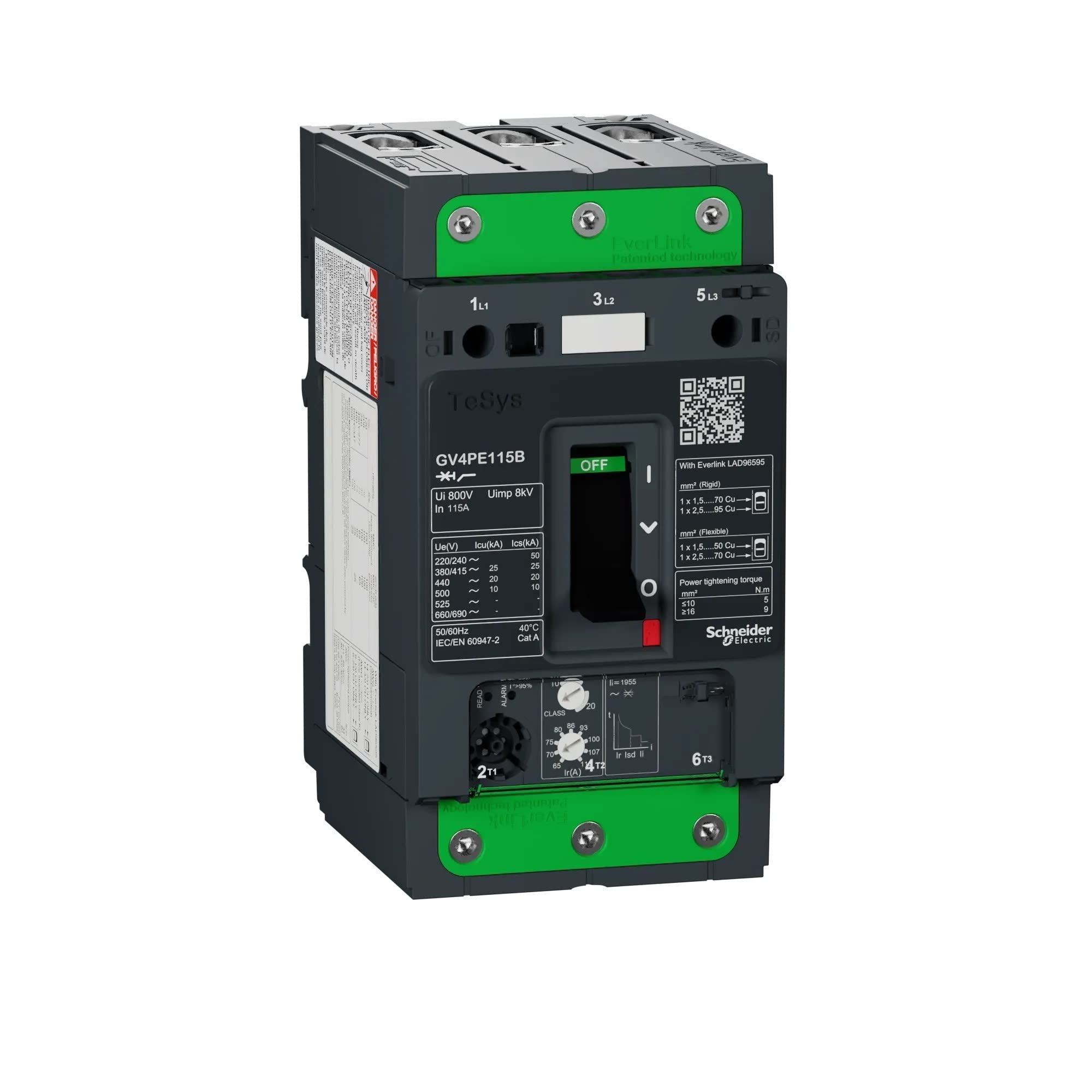 Schneider Electric, TeSys GV4 - thermal magnetic circuit breaker - 115A 3P - with Everlink, GV4PE115B