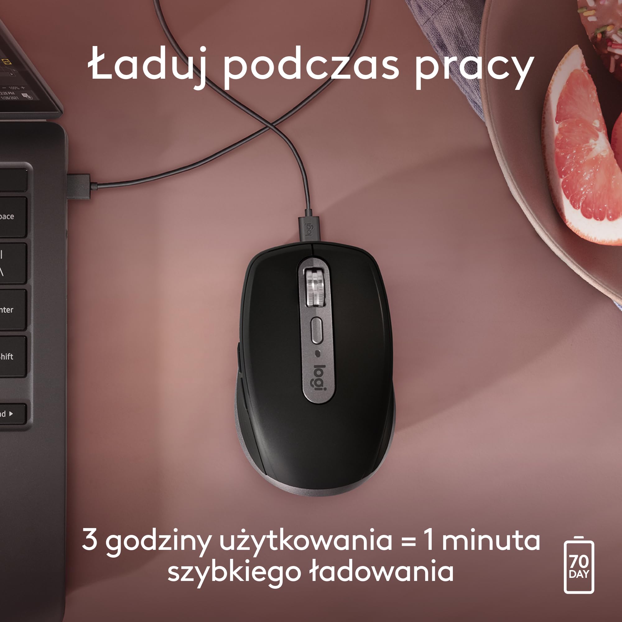 Logitech MX Anywhere 3S for Mac, kompaktowa bezprzewodowa mysz Bluetooth, sensor 8K DPI działający na każdej powierzchni,ciche kliknięcia,USB C,mysz bezprzewodowa do MacBooka,iPada - Kosmiczna szarość