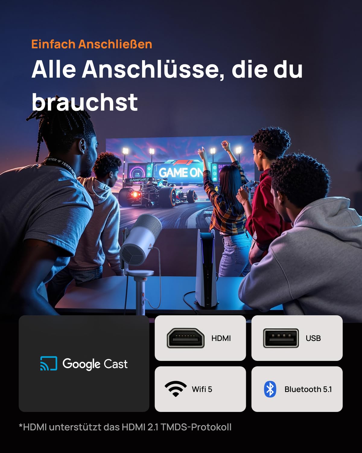 XGIMI MoGo 4 Laser Handy Beamer mit Akku, 550 ISO-Lumen, Outdoor Mini Projektor mit 360° Ständer, 2,5 Std Wiedergabe, Google TV & Netflix, Harman Kardon Sound, inkl. 4 Filter