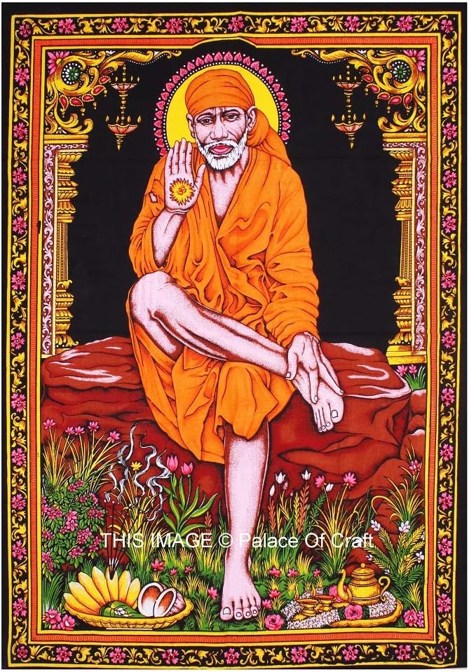 BellaMira Lifestyle Accessories 100% Organic Cotton Tapestry Handloom Print Poster Size 30x40 Inches Wall Hanging Art For Home Office Dorm College University Bedroom Indoor Use (Sai Baba)