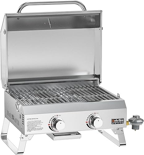 Miniatura 8 de Parrilla de gas de mesa, 2 quemadores, parrilla de propano portátil de 20 pulgadas con patas plegables para patio al aire libre, patio, camping,