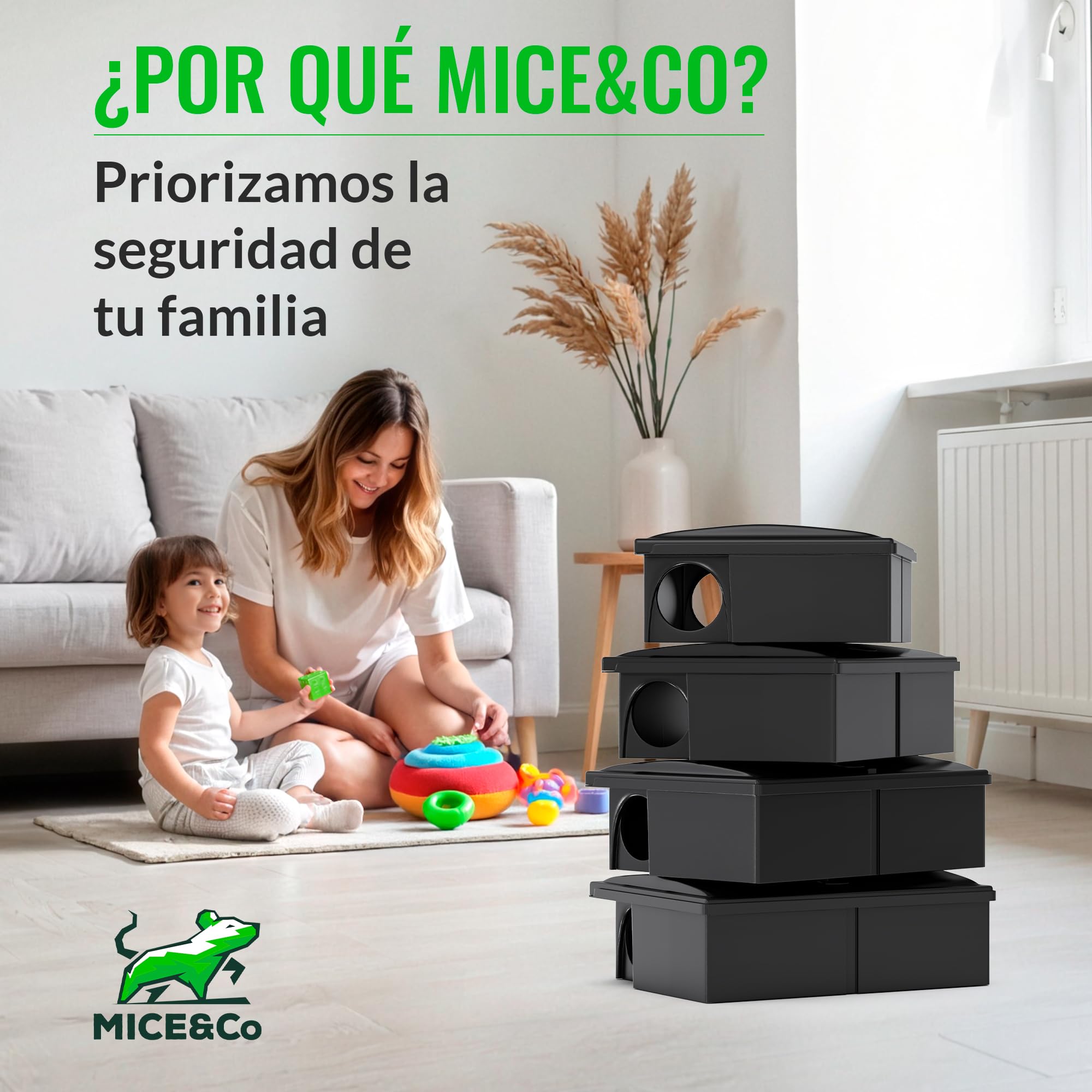 Mice&Co Portacebos para Ratones con Llave - Estación de Cebo para Pequeños Roedores - Trampa Ratones Profesional Caja para Cebo Veneno | Pack 4 Unidades