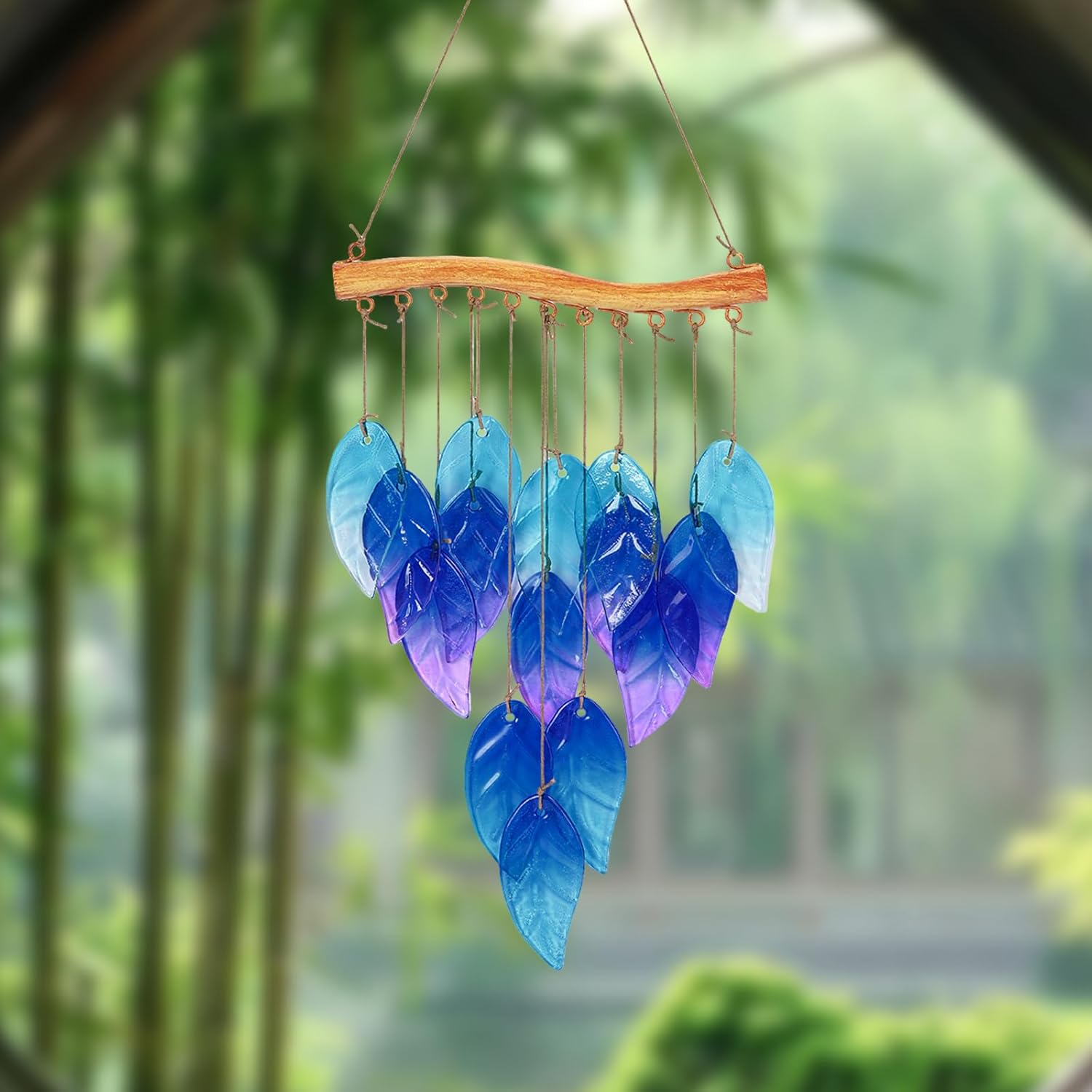Wind Chimes Blue Glass Leaves, Garden Wind Chime for Home, Party, Festival Decor, Glass Garden Patio Yard Porch Decoration Indoor/Outside, Lifelike Leaf Style - Image 8