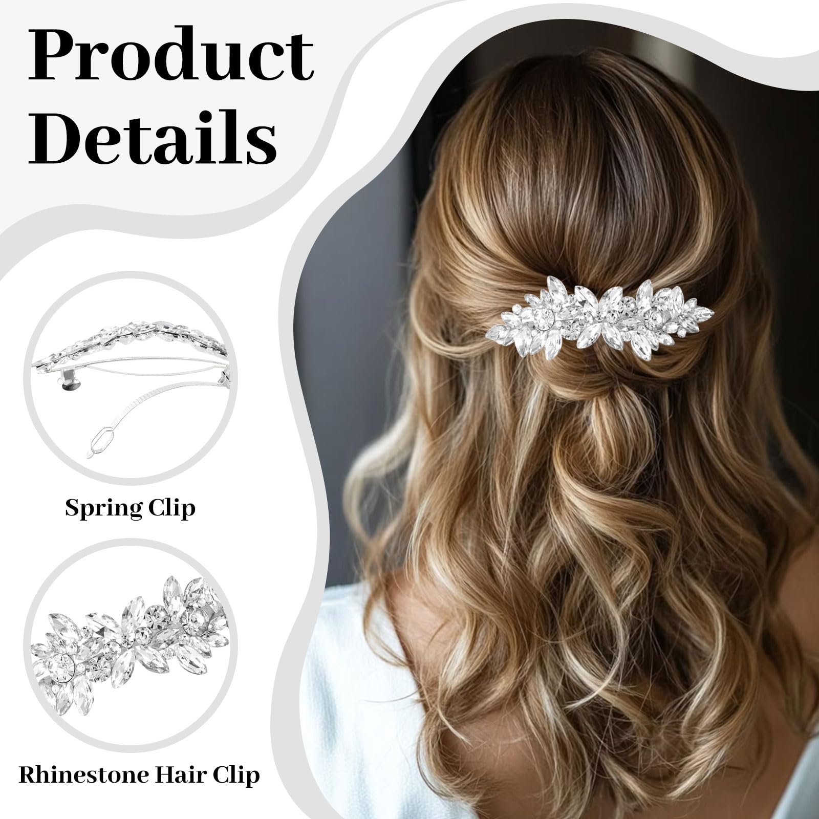 LunarCharm Mollette per Capelli Argentati da Sposa, Fermagli Floreali con Cristalli Scintillanti, Accessori Eleganti per Matrimoni, Spose e Capelli Lunghi