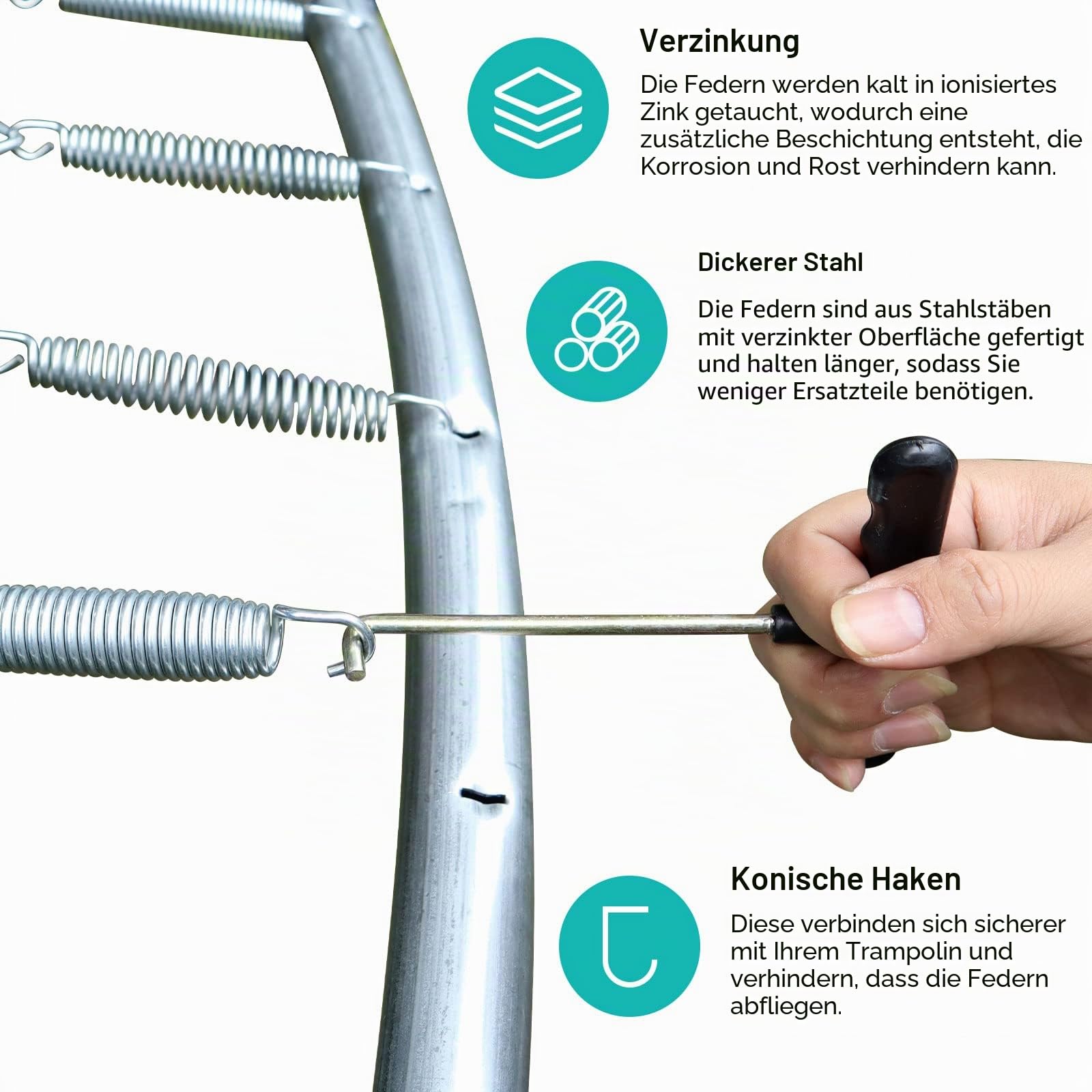 12-25 Stück | Trampolin Federn 140mm + mit T-Haken, Ersatzfedern, für 240 244 305 366 bis 427cm