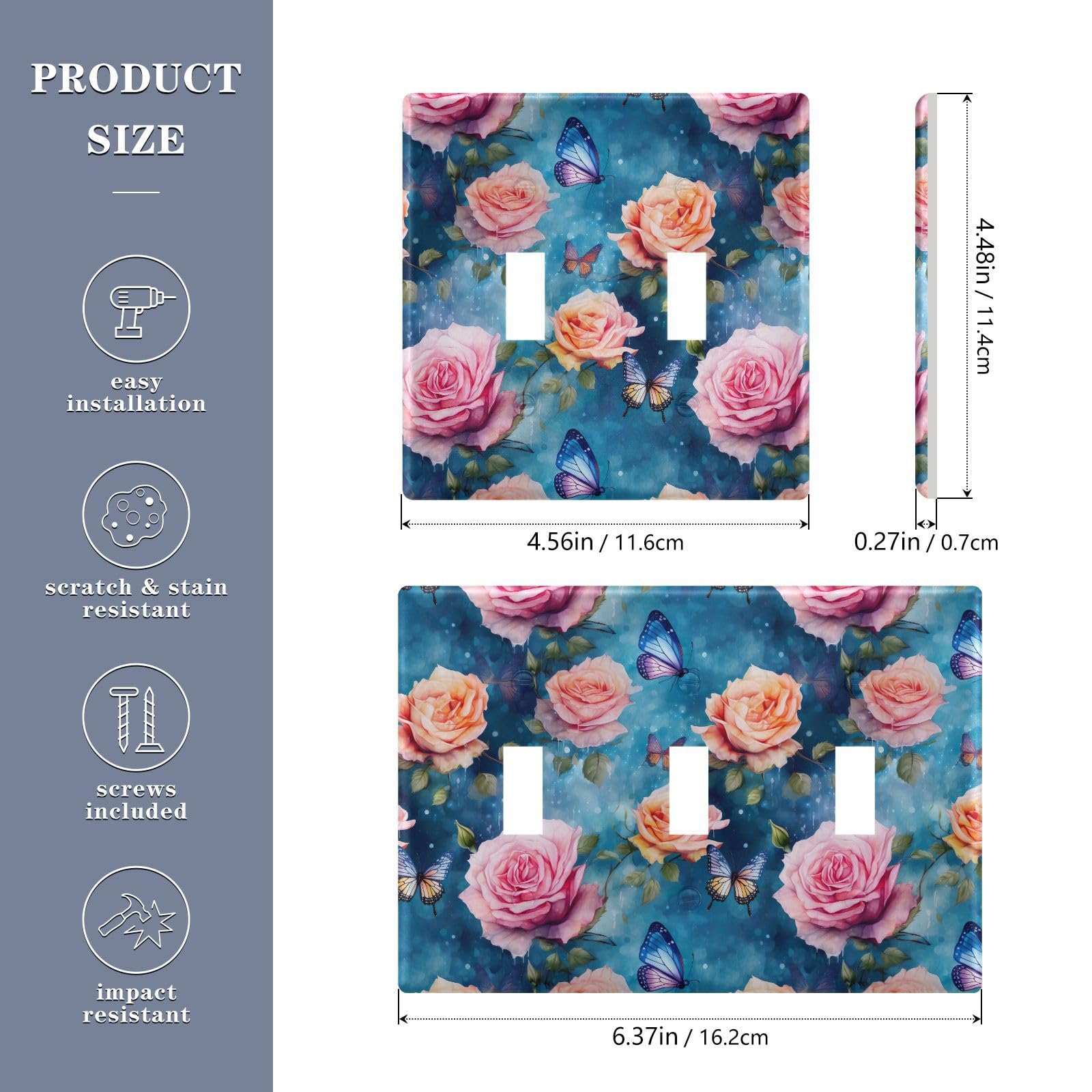 UMIRIKO Blue Butterfly Pink Flower Light Switch Cover Plate Covers Decorative Double Toggle Home Decor 202b2583