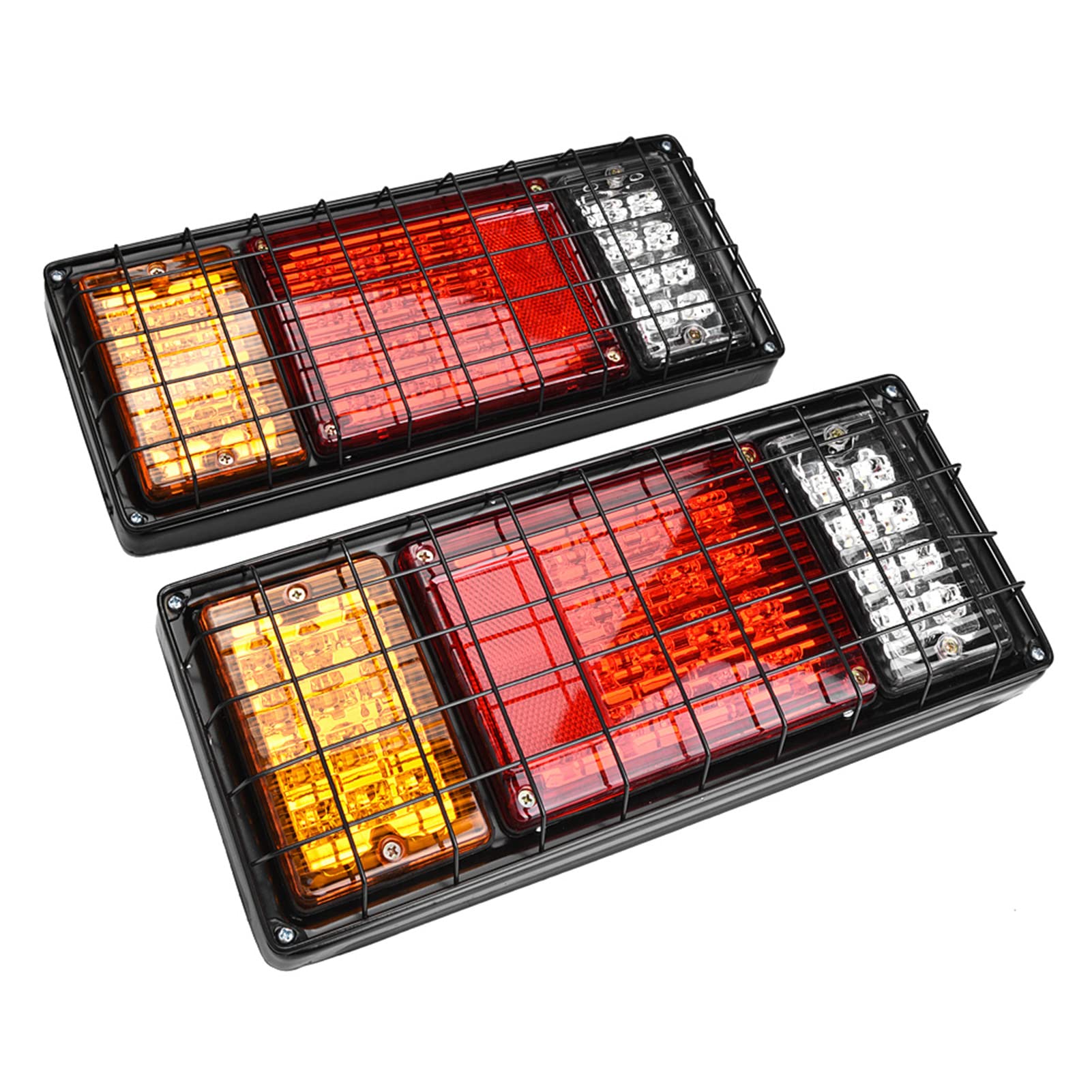 2 Stück LED LKW-Anhänger-Rückleuchten-Bar Kit 40 LED Wasserdicht Blinker Bremslicht Laufen Rückfahrlicht mit Eisen-Netz-Schutz 5 Drähte 10-30 V für LKW, Boot, Anhänger