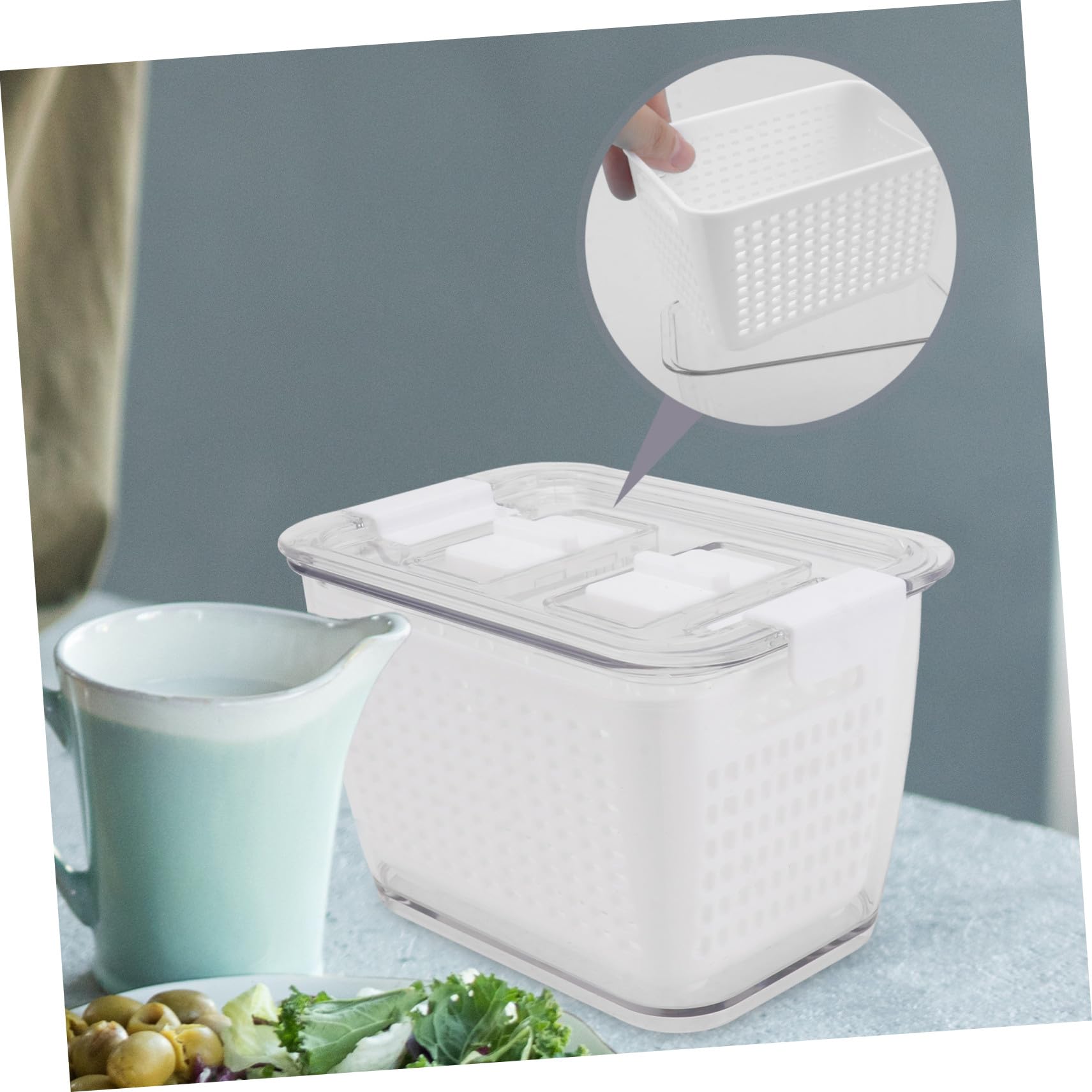 Cabilock 3 piezas Cajas Herméticas para Almacenamiento y Drenaje de Alimentos Contenedores Compactos para Frutas y Verduras Organizador Práctico para Frigorífico Fácil Limpieza y Ahorro de